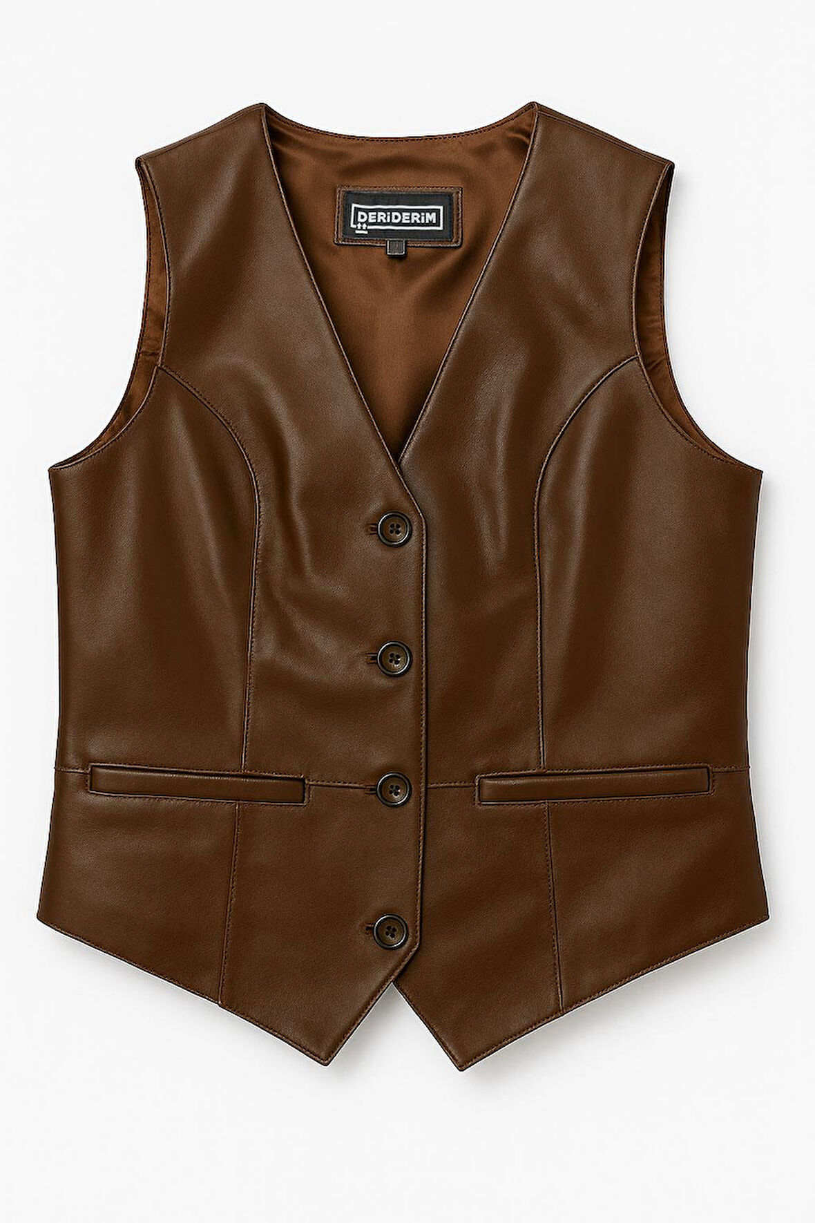 Hakiki Deri Kahverengi Kadın Yelek