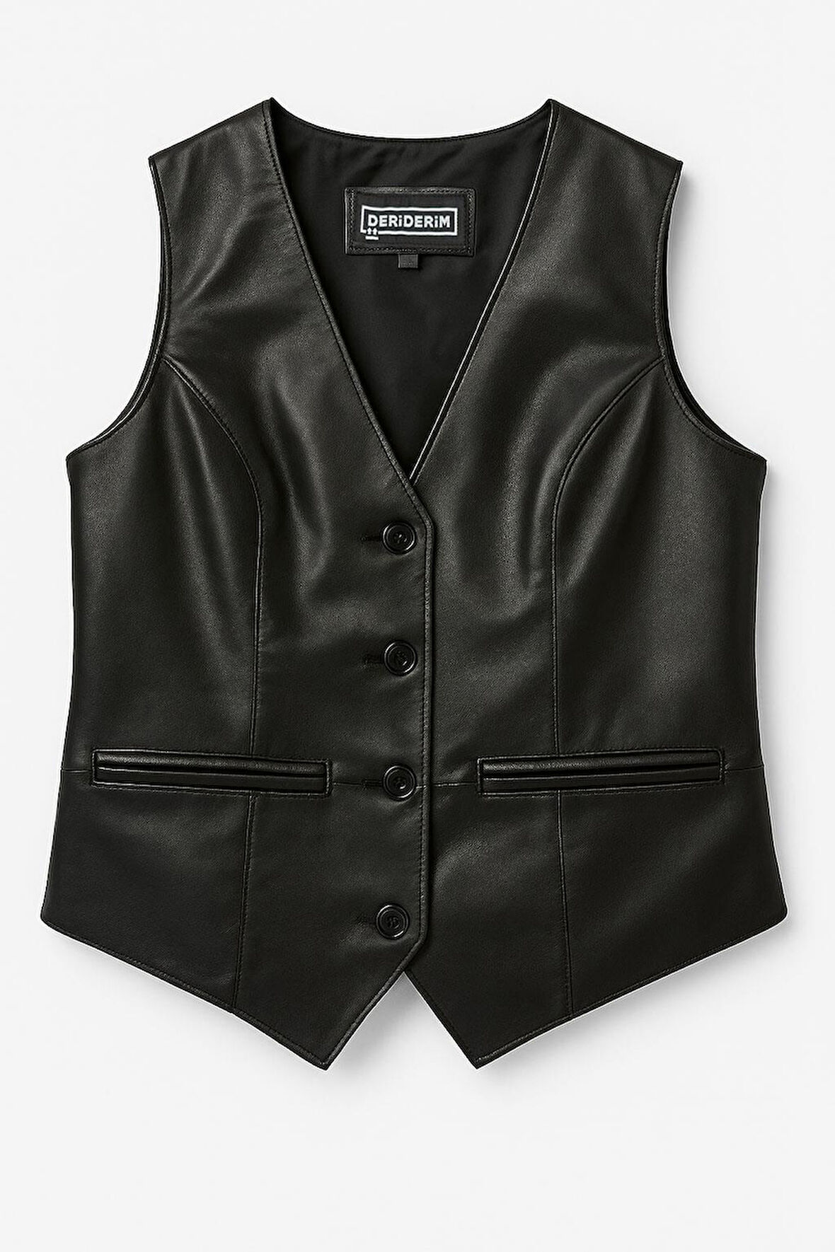 Hakiki Deri Siyah Kadın Yelek