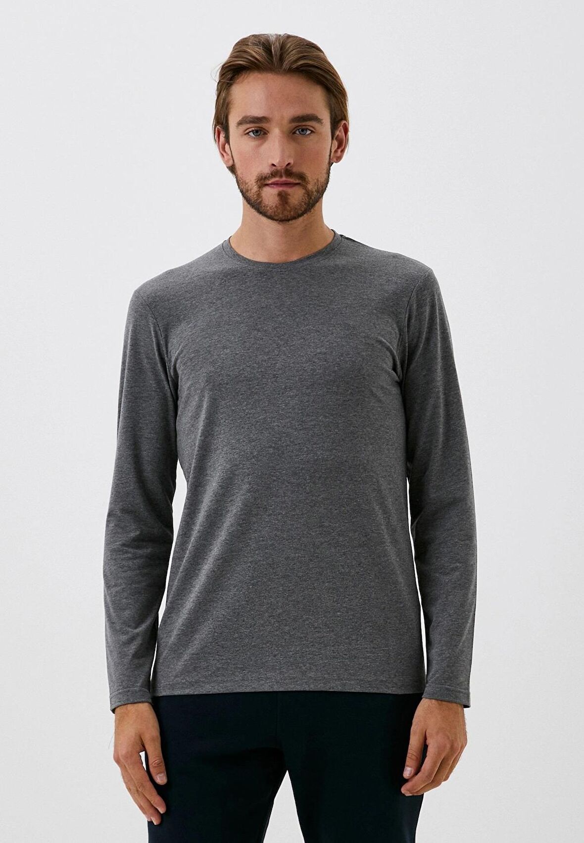 Erkek Uzun Kol Koyu Grimelanj Bisiklet Yaka Penye Slim Fit Supreme Kumaş Üst Penye NCS JEANS 1052