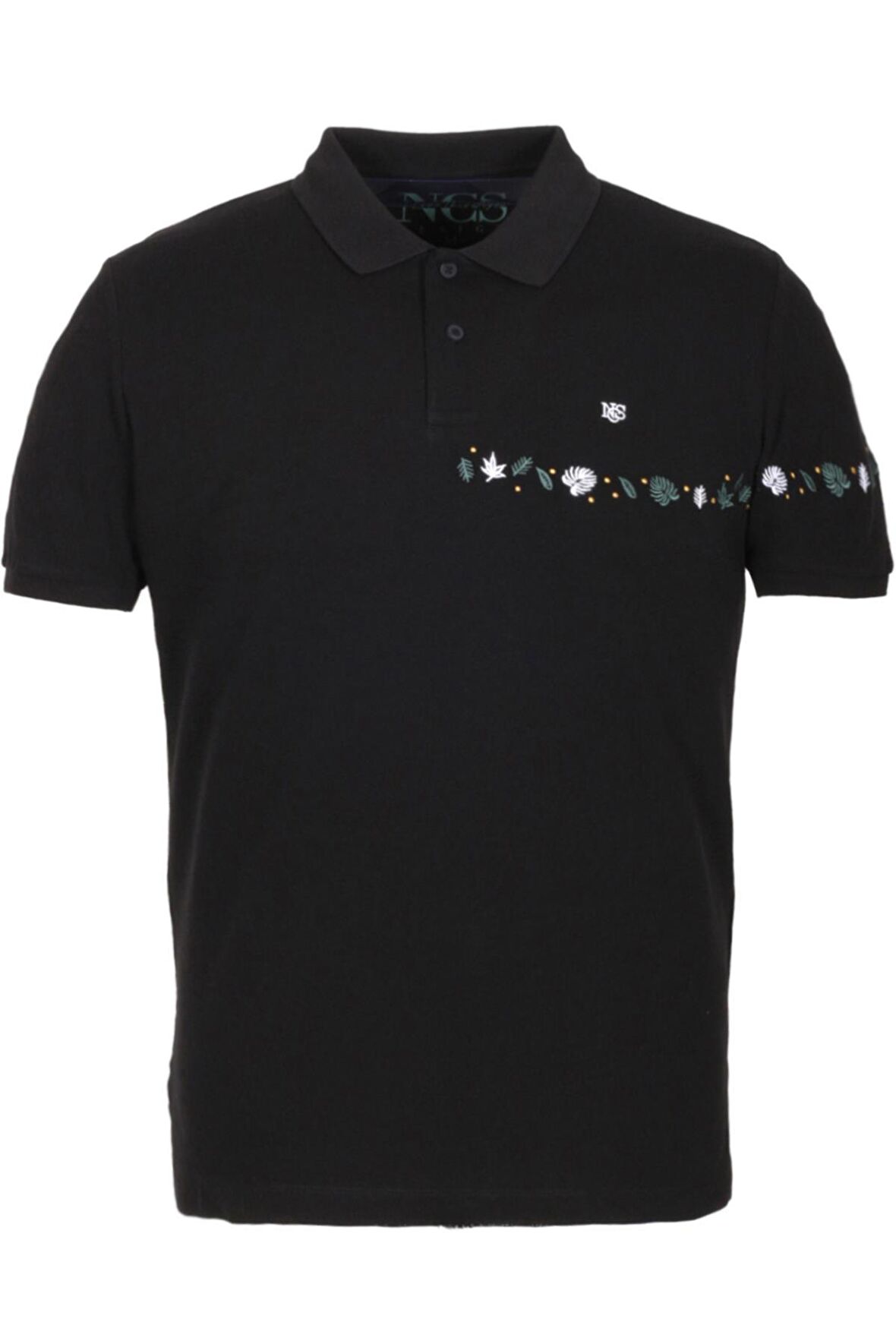 Erkek Polo Yaka Tişört Siyah %100 Pamuk Slim Fit Ribanalı Kol Nakışlı T-shirt NCS JEANS 1169
