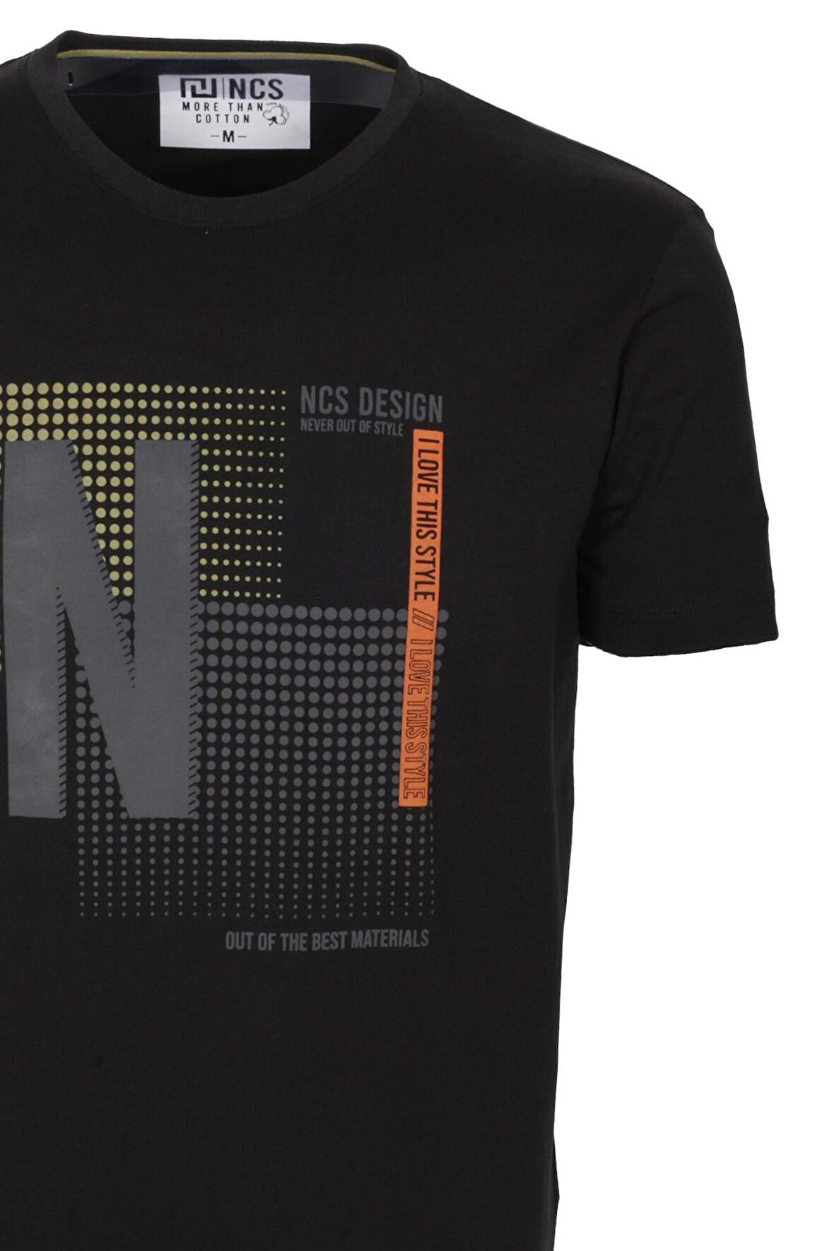 Erkek Tişört Bisiklet Yaka Siyah %100 Pamuk Slim Fit Desenli T-shirt NCS JEANS 1197