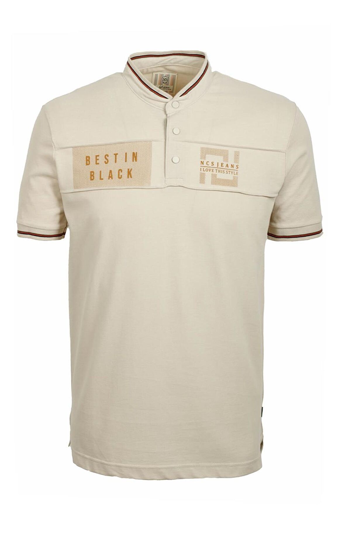 Erkek Taş Slim Fit Hakim Yaka Ribanalı Baskılı %100 Pamuk T-shirt Jeans 1975