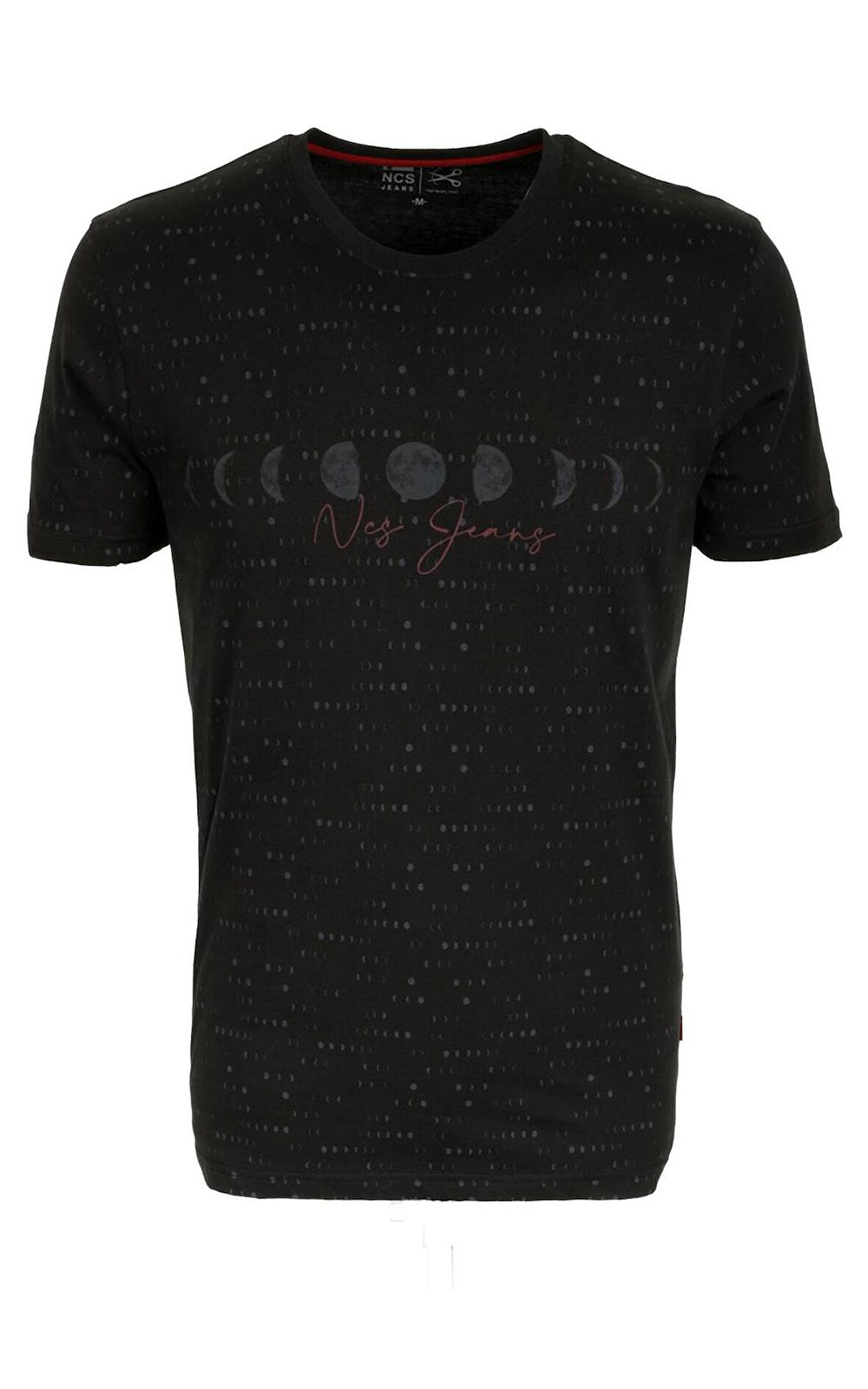 Erkek Siyah Slim Fit Baskılı Bisiklet Yaka %100 Pamuk T-shirt Jeans 1931