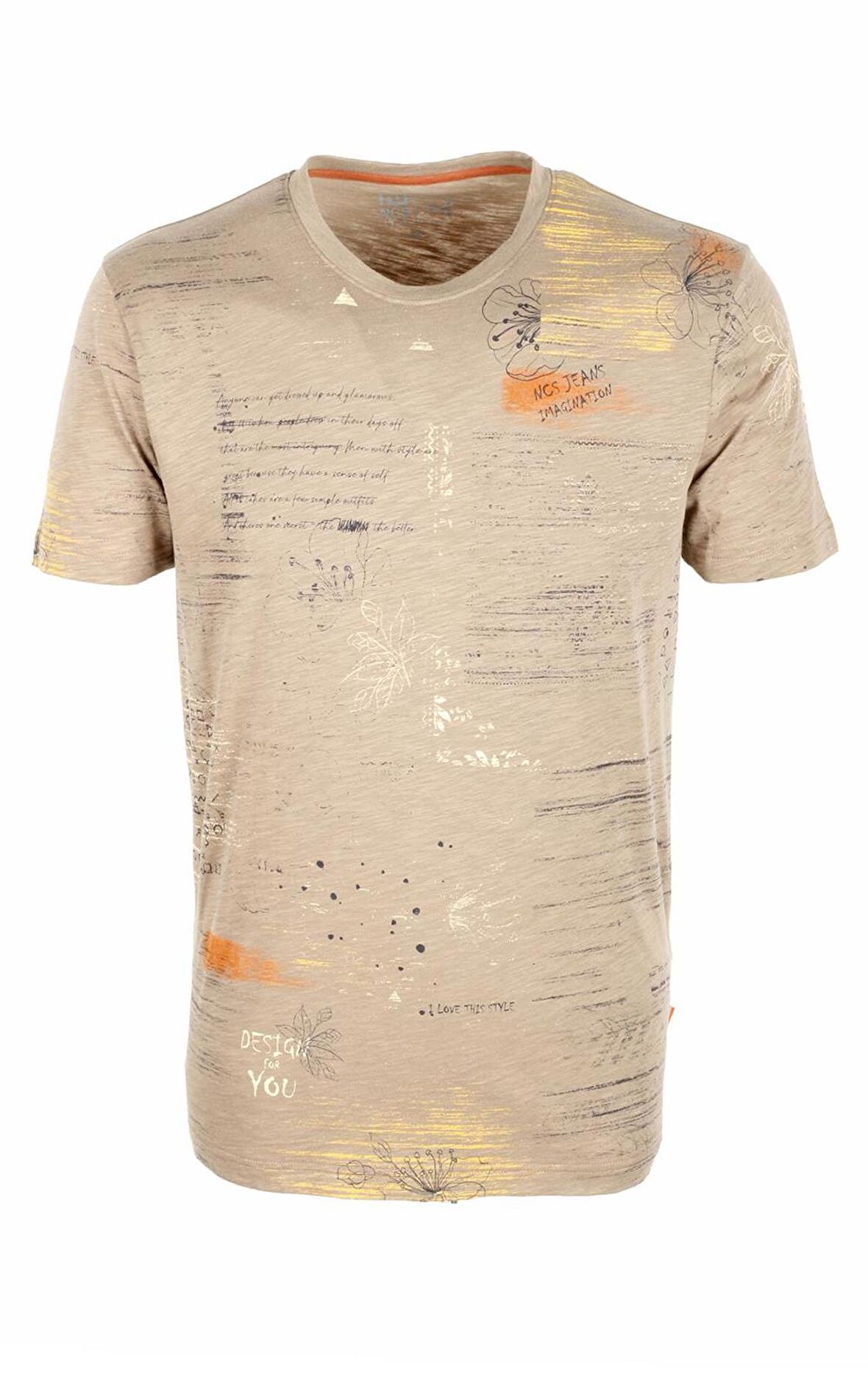  Erkek Vizon Bisiklet Yaka Baskılı Slim Fit %100 Pamuk T-shirt Jeans 1953