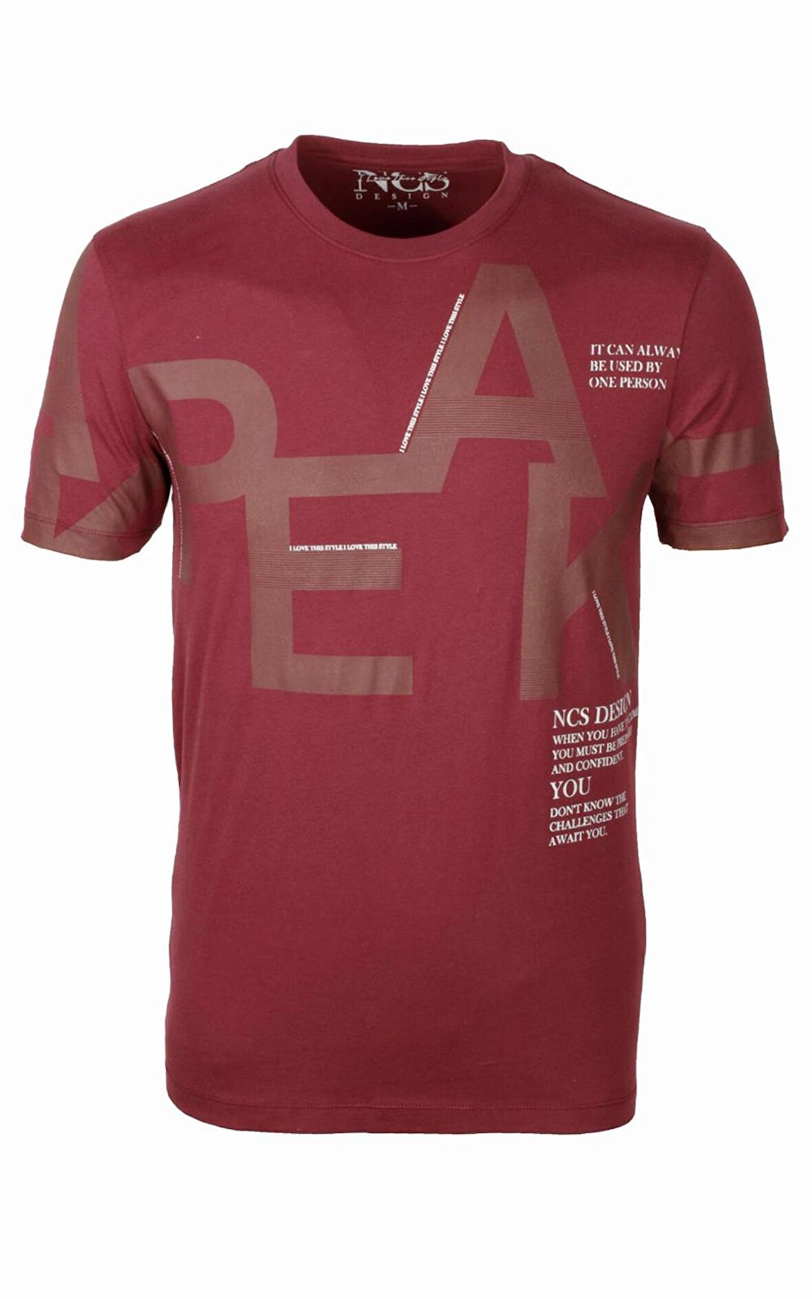 Ncs Bordo Bisiklet Yaka Baskılı Slim Fit Dar Kesim Tshirt 1227