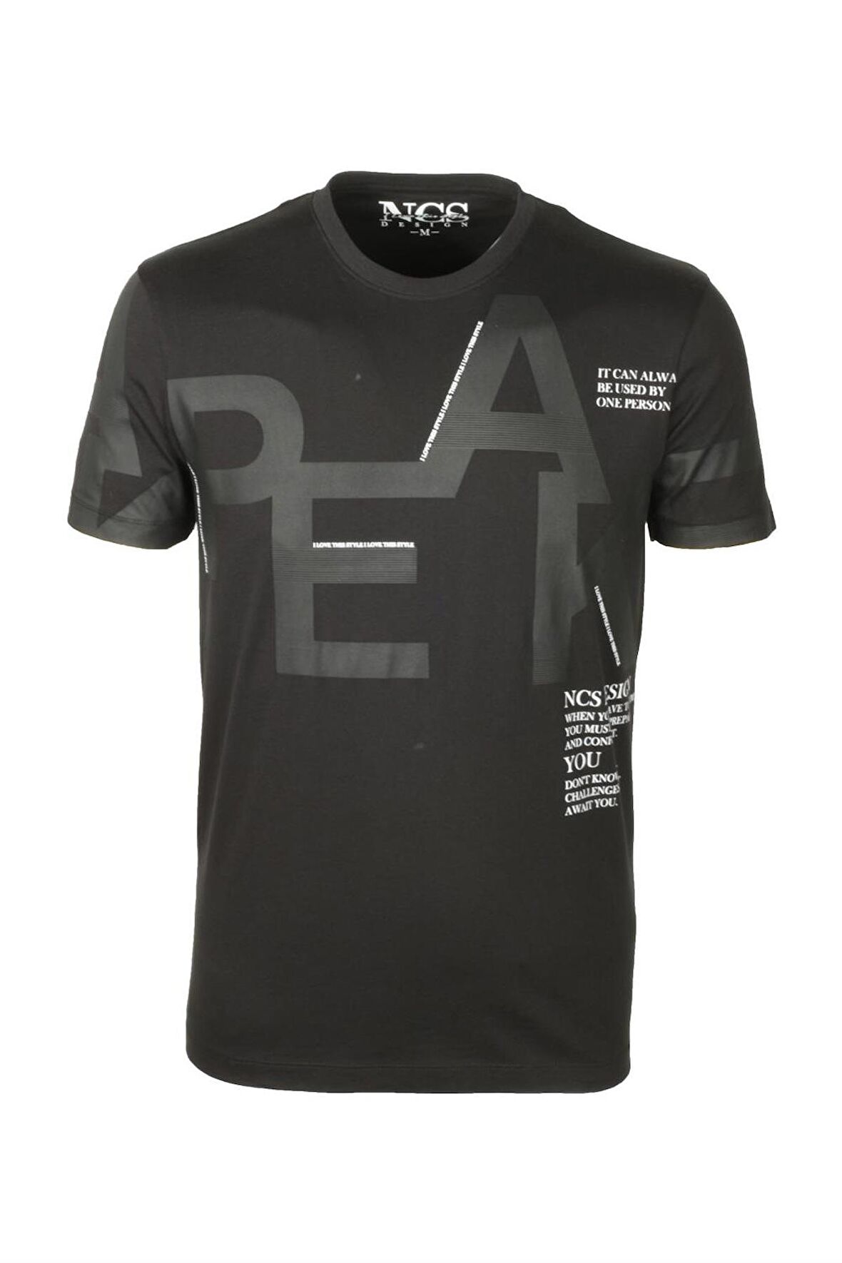 Ncs Siyah Bisiklet Yaka Baskılı Slim Fit Dar Kesim Tshirt 1227