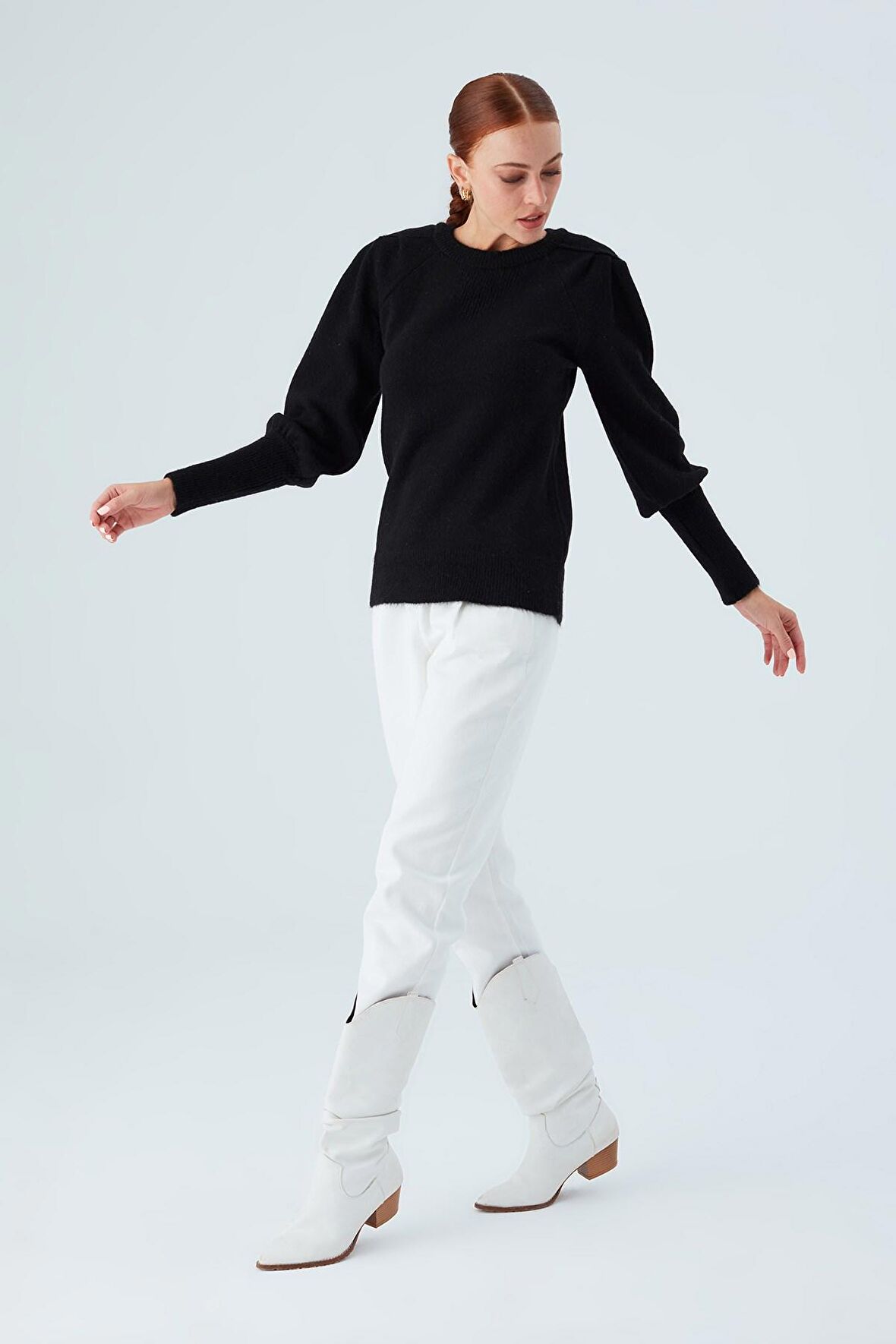 Peraluna RAKEL PULLOVER Omuz Büzgülü Yumuşak Kadın Triko Kazak Siyah