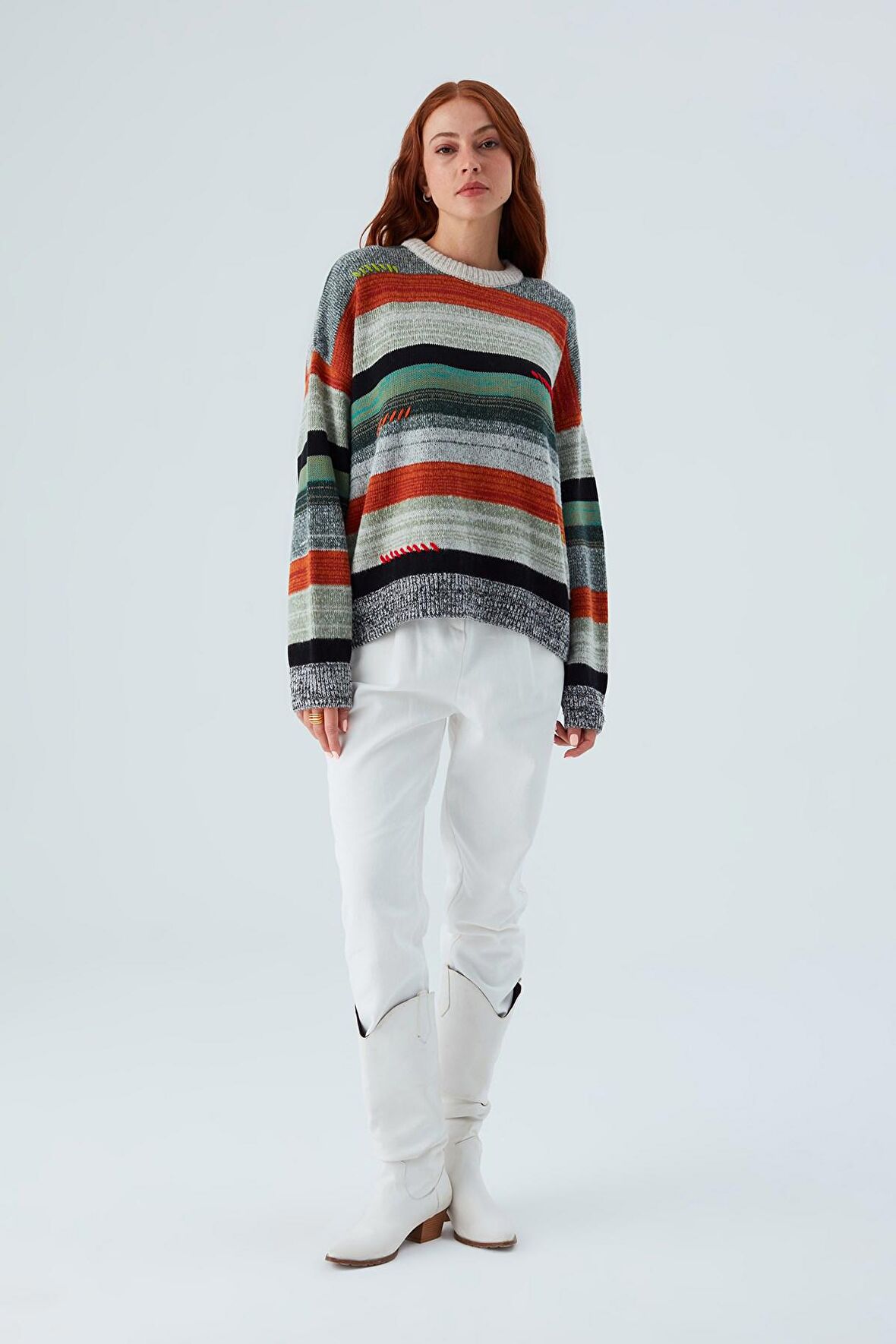 Peraluna CAMILA PULLOVER Bol Kesim El İşlemeli Kadın Triko Kazak Multi