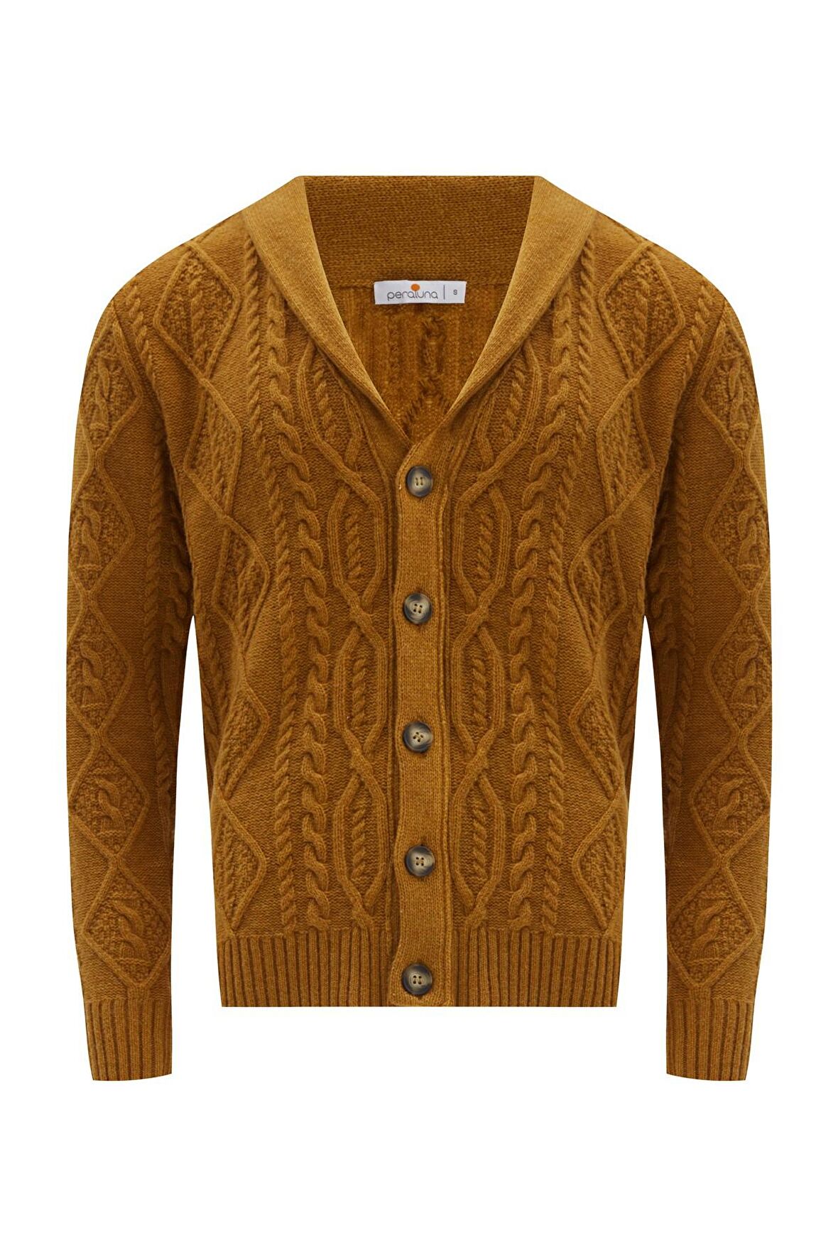 Peraluna BENJAMİN CARDİGAN Troyer Yaka Yumuşak Tuşeli Yünlü Erkek Triko Hırka Hardal