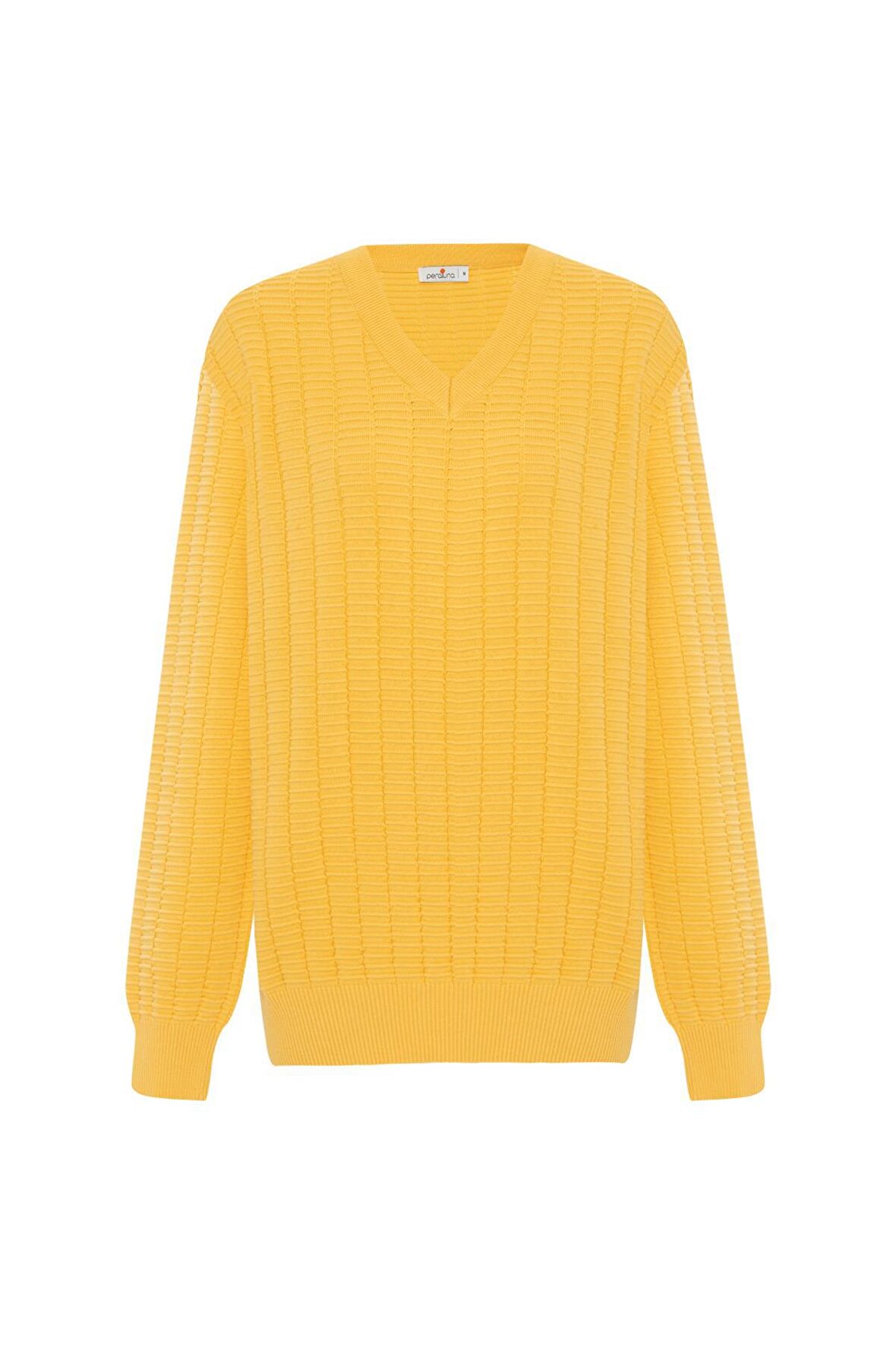 Peraluna ZACHA 'V Neck' NECK PULLOVER Üç Boyut Çizgili Mevsimlik Erkek Triko Kazak - Sarı