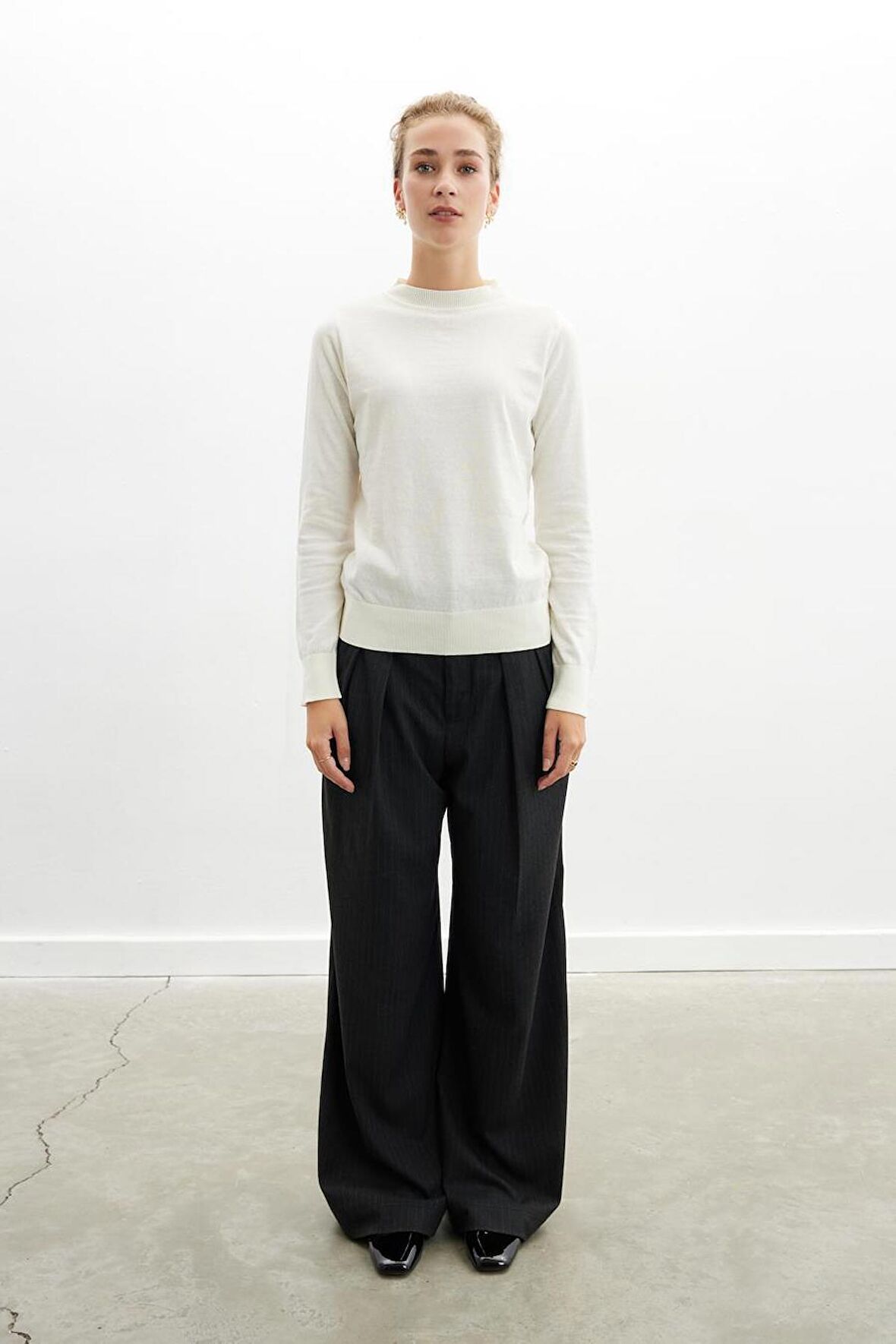 Styleboom X Peraluna CHELSEA PULLOVER Bisiklet Yaka Standart Kesim Kadın Triko Kazak - Ekru