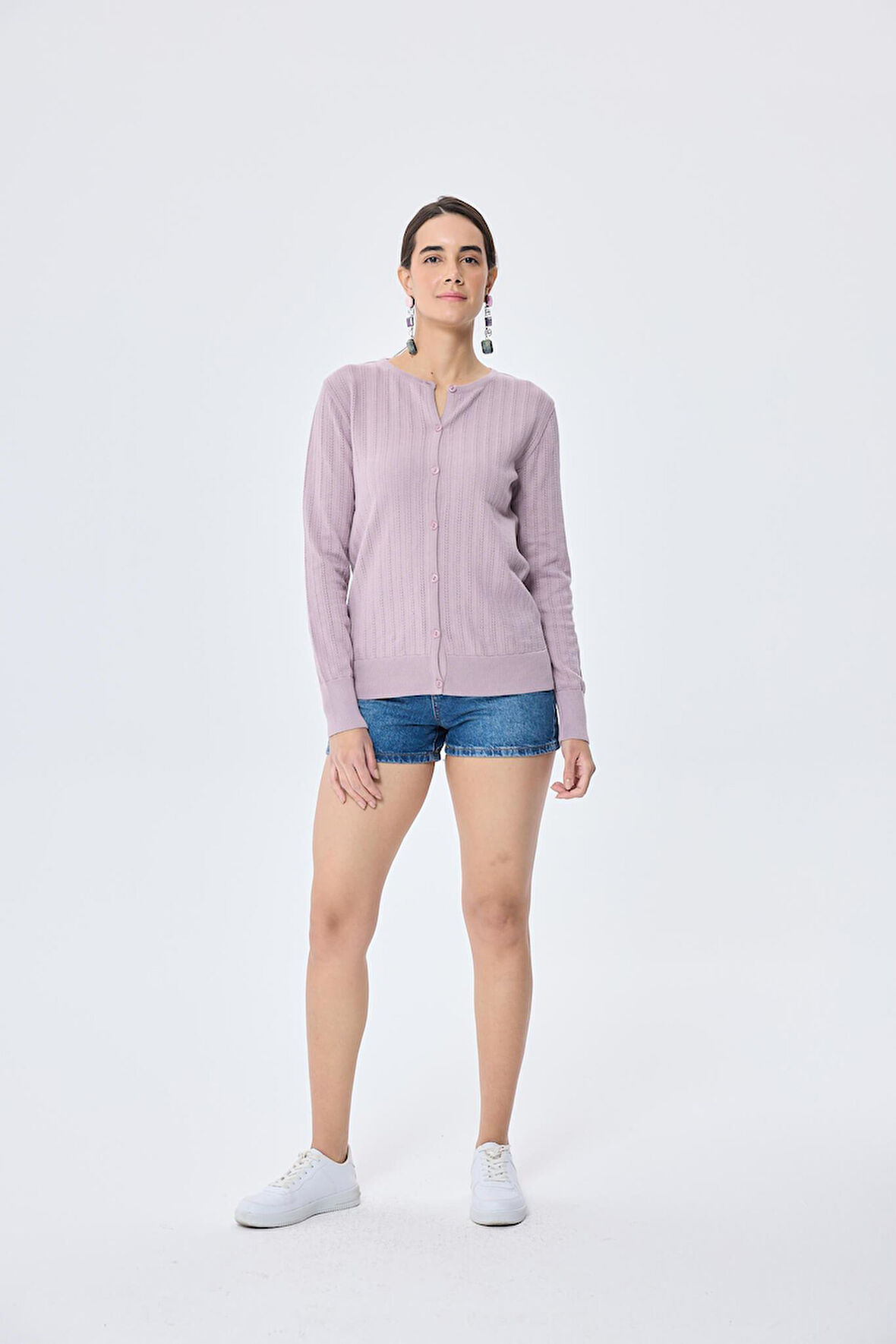 Peraluna Celine, Ajur Örgülü Kadın Triko Hırka - LİLA