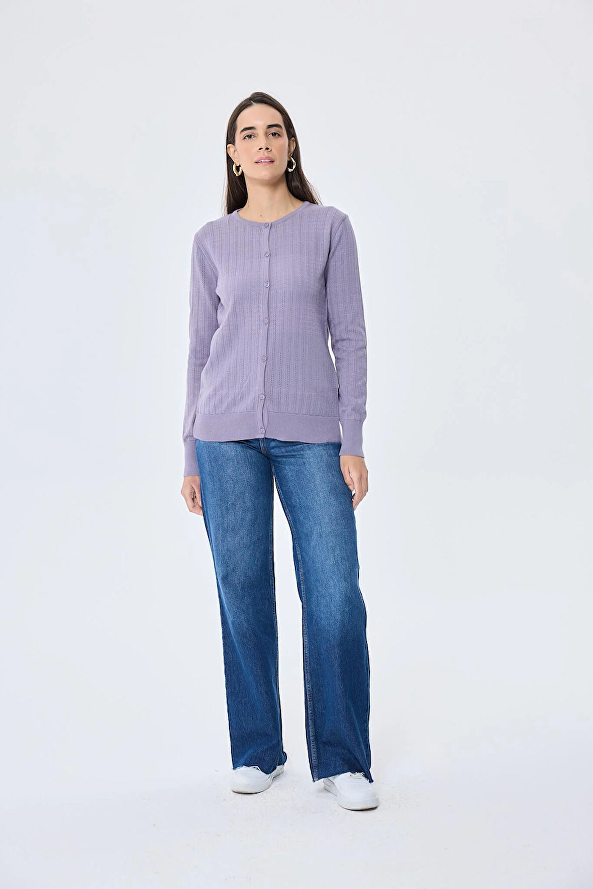 Peraluna Celine, Ajur Örgülü Kadın Triko Hırka - LAVANTA