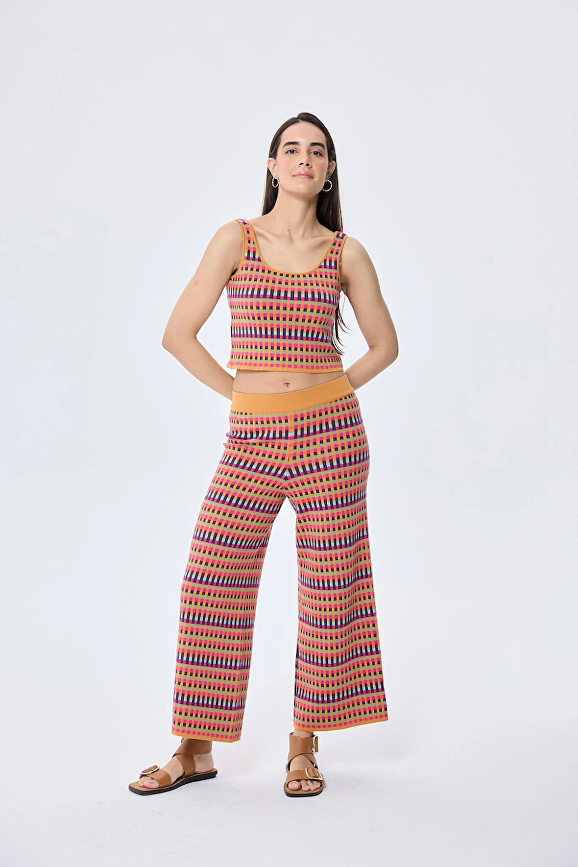 Peraluna illusion, Jakarlı Organik Pamuk Kadın Mevsimlik Triko Pantolon - MULTİ / HARDAL