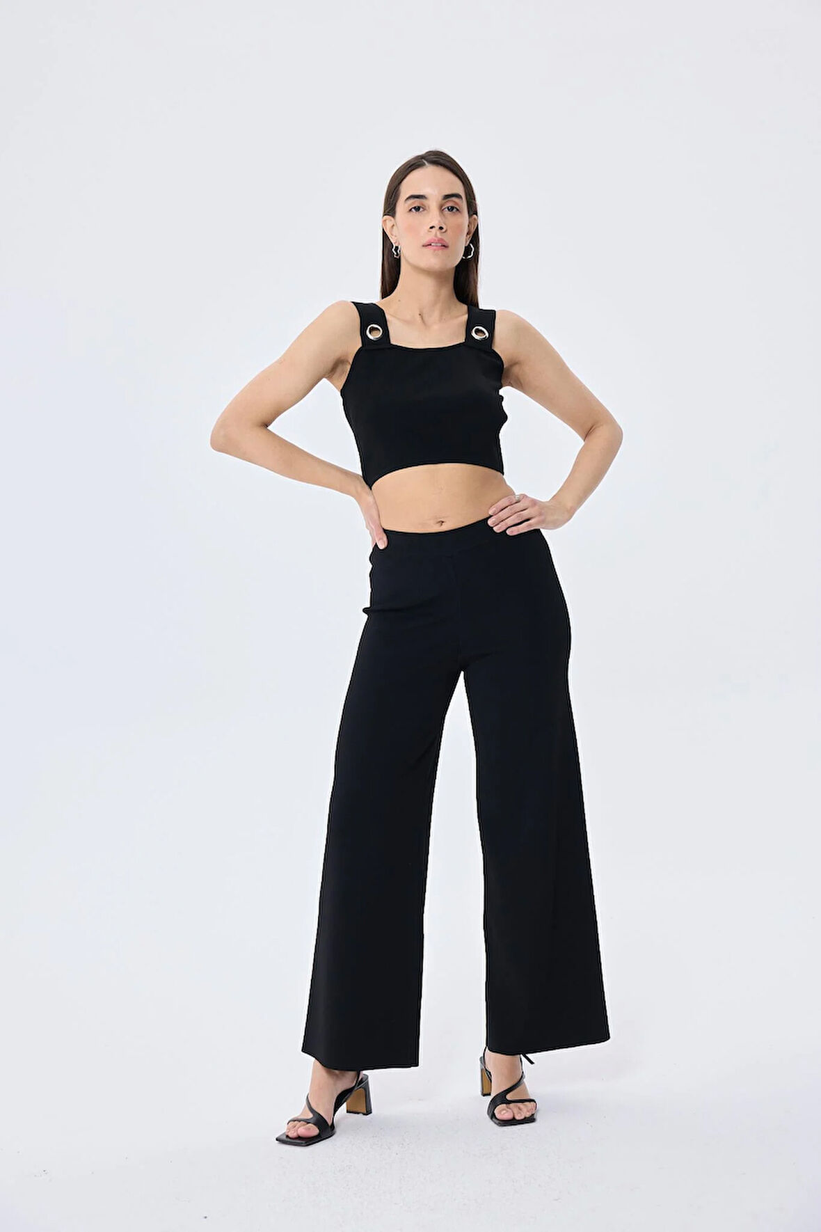 Memphis Trouser Kadın Rahat Kesim Triko Pantolon - SİYAH