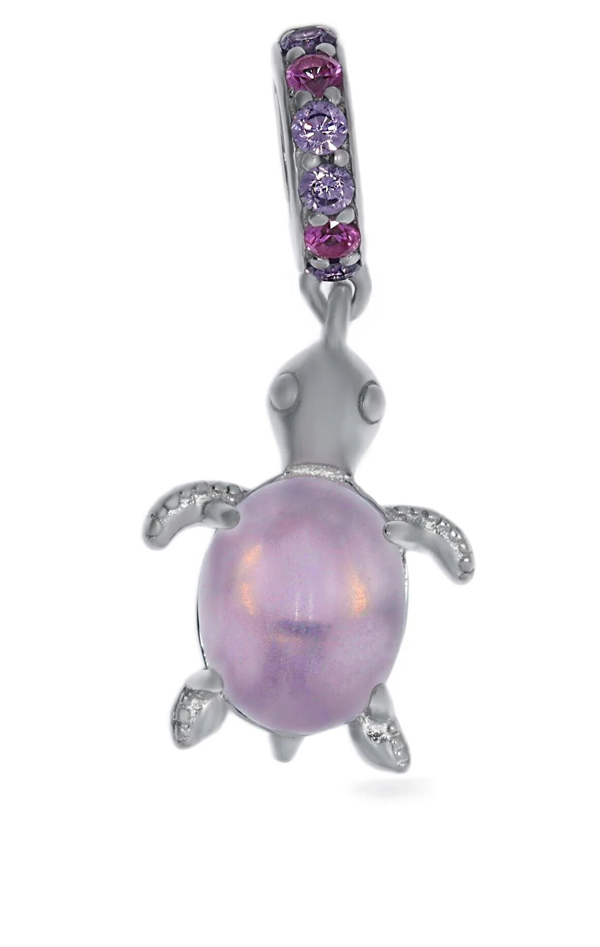 Kadın Pembe Renk Kaplumbağa Model Sallantılı Gümüş Charm