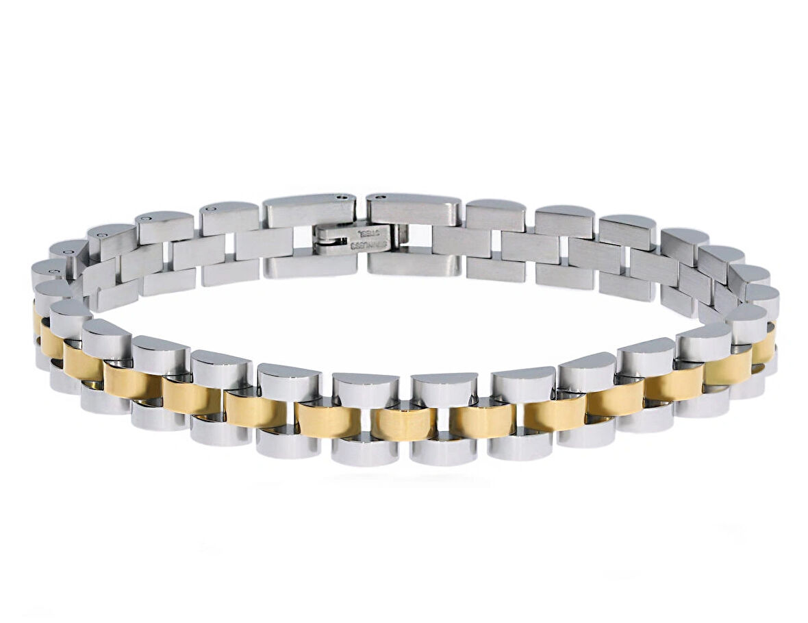 Erkek Gold Detay İnce Hasır Model Çelik Bileklik