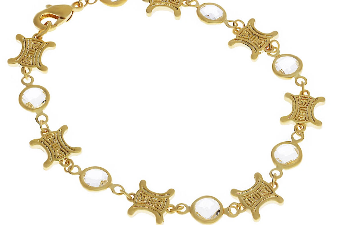 Kadın Sembol Model Taşlı Çelik Bileklik Gold
