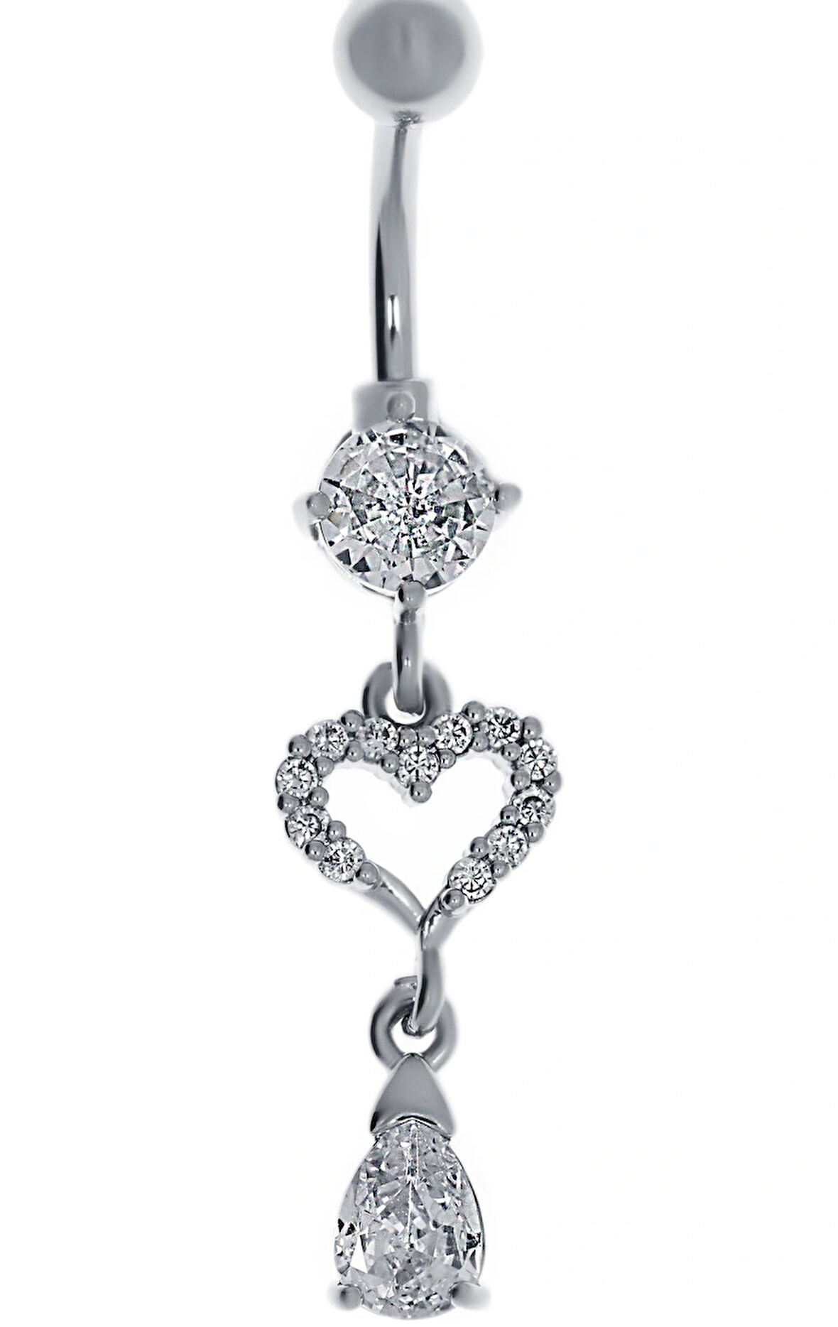 Kadın Damla Taş Detay Kalp Model Çelik Piercing