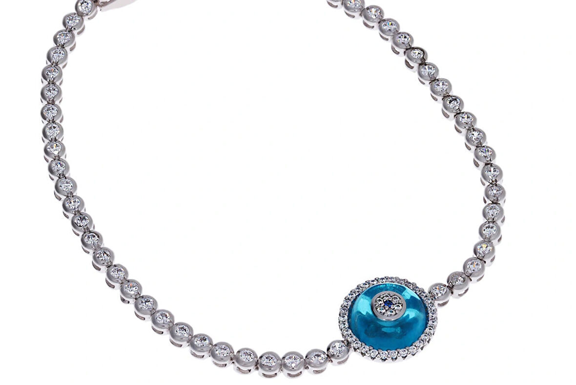 Kadın Tekli Nazar Boncuğu Model Taşlı Gümüş Bileklik