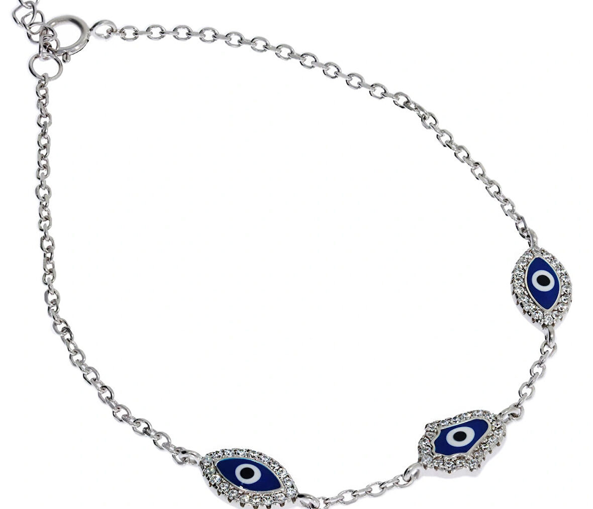 Kadın Göz ve Fatma Ana Eli Model Nazar Boncuğu Gümüş Bileklik