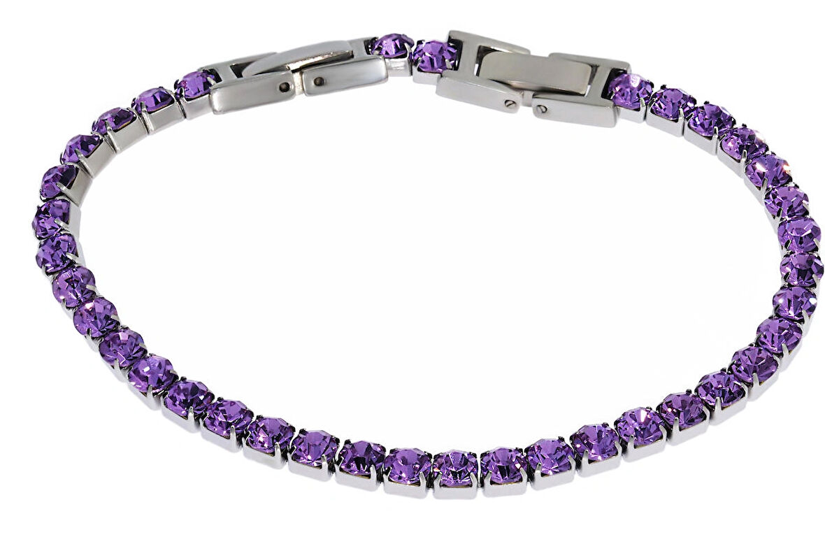 Kadın Mor Taş Detay Çelik Su Yolu Bileklik