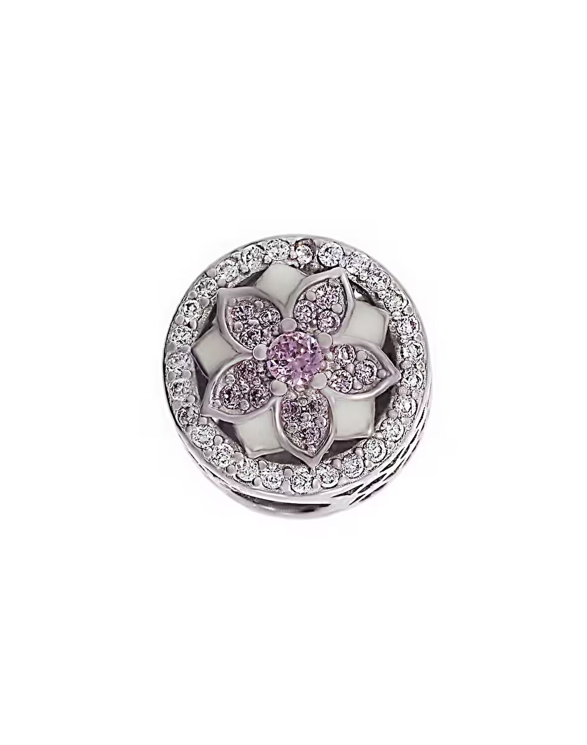 Kadın Pembe Çiçek Model Taşlı Gümüş Charm