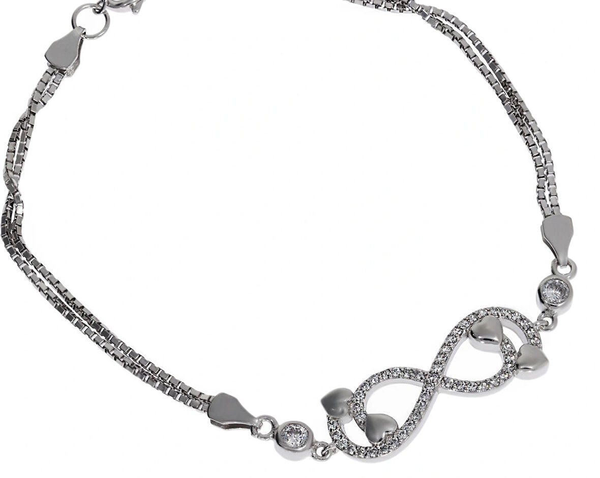 Kadın Sonsuzluk ve Kalp Detay Gümüş Bileklik