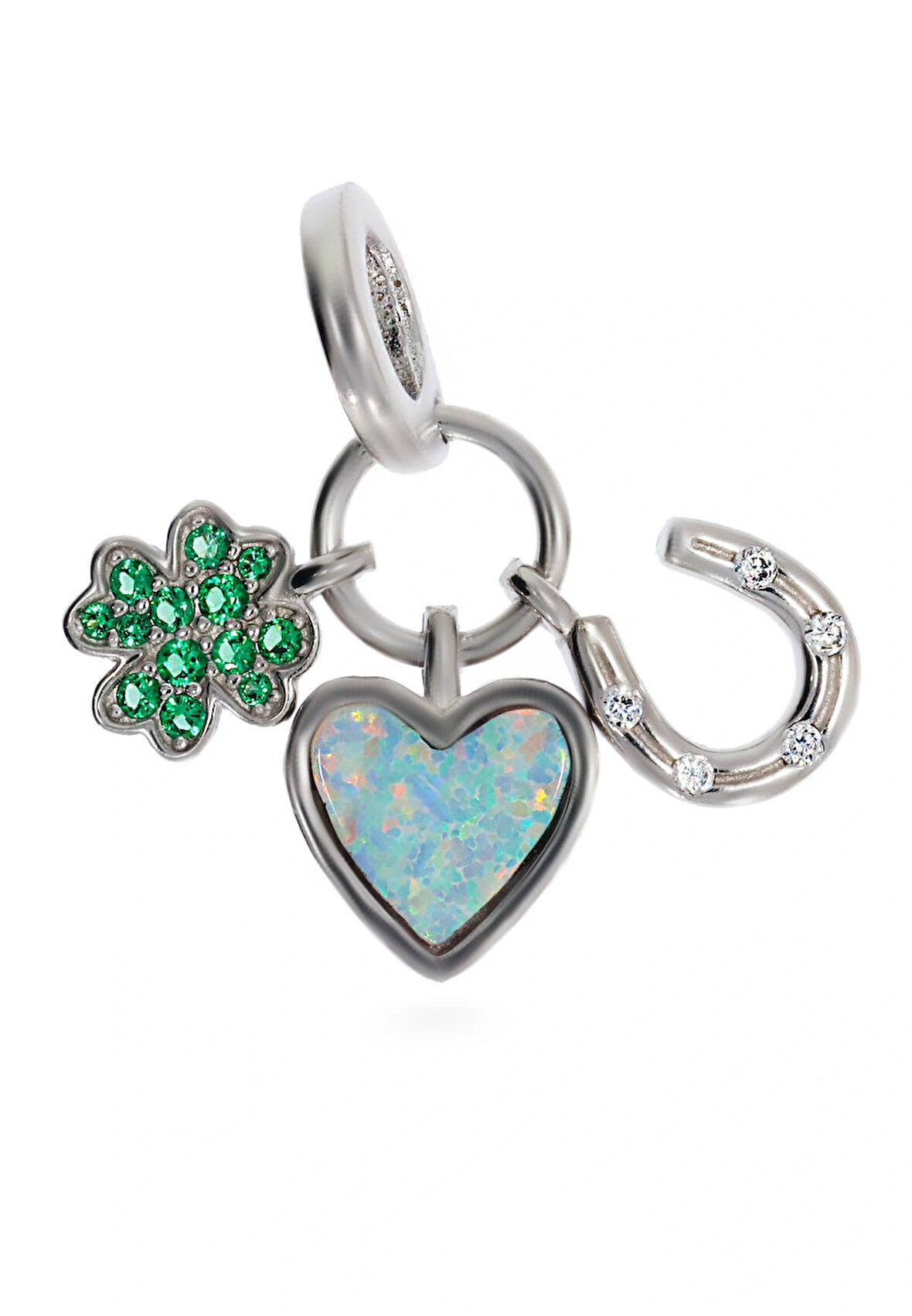 Kadın Gümüş Yeşil Renk Şans Charmı