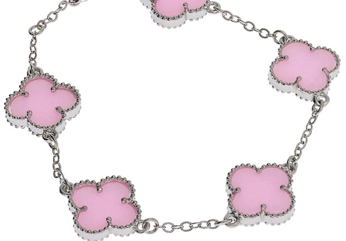 Kadın Pembe Renk Yonca Model Çelik Bileklik