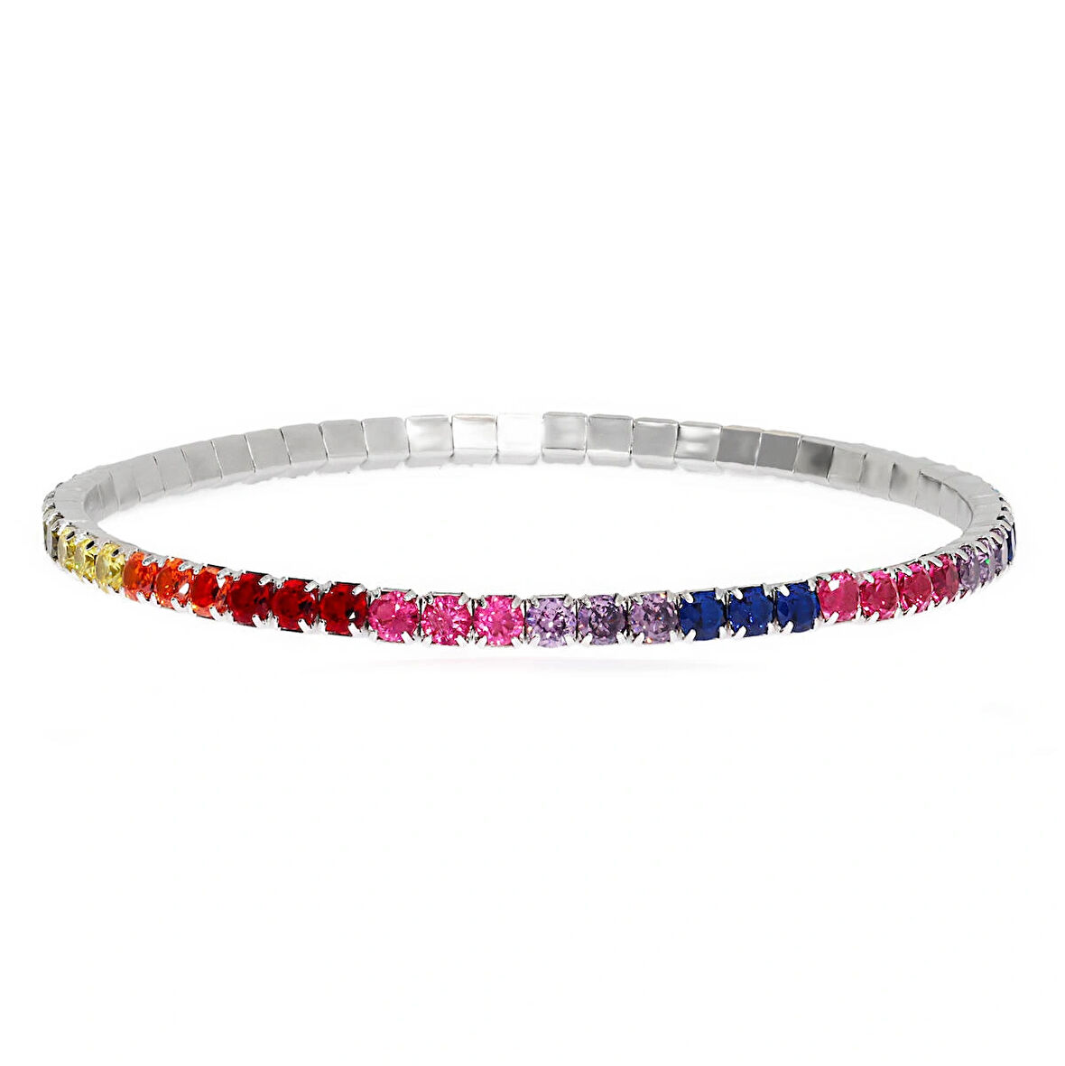 Kadın Esneyebilen Gökkuşağı Renklerinde Taşlı Su Yolu Gümüş Bileklik