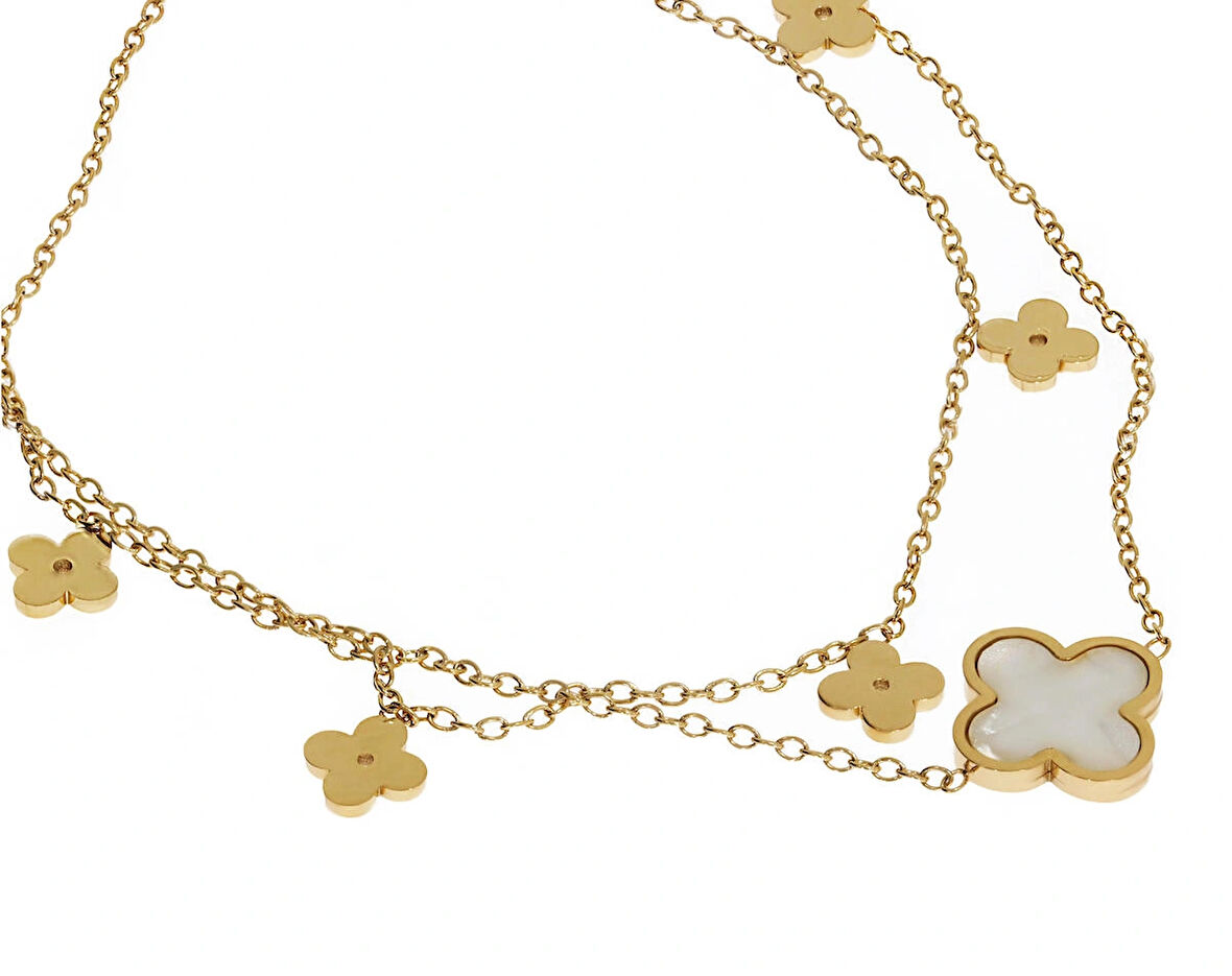 Kadın Beyaz Yonca Detay Çelik Halhal