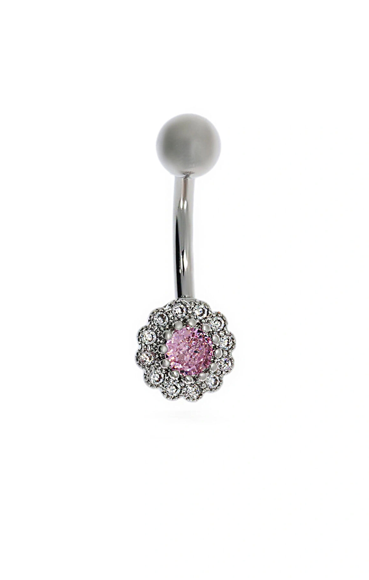 Kadın Pembe Taş Detay Çiçek Model Çelik Piercing