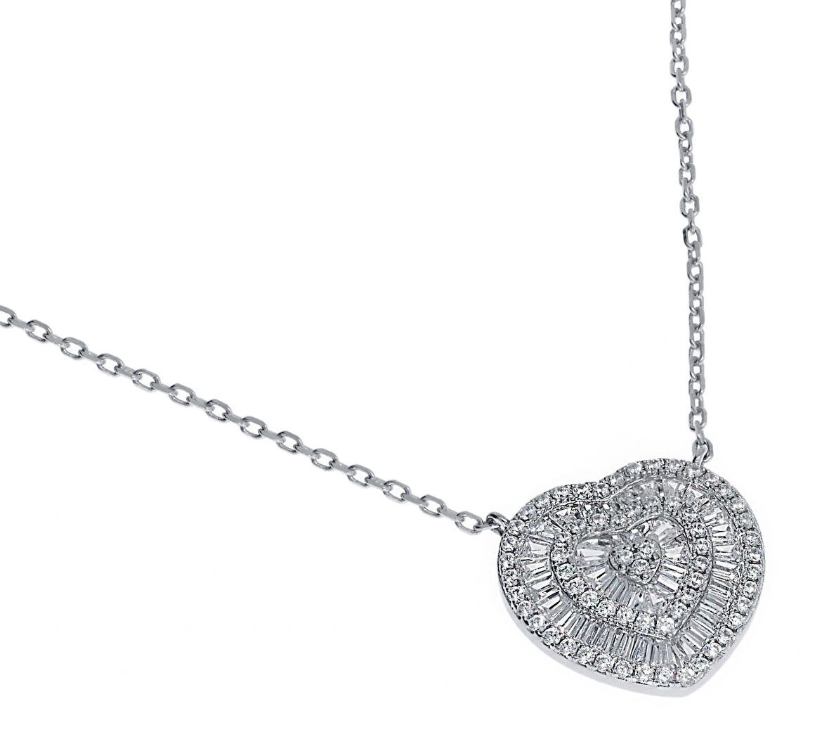 Kadın Baget Taşlı Kalp Model Gümüş Kolye