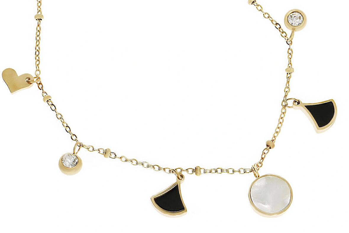 Kadın Sallantılı Model Kalp Detay Taşlı Çelik Halhal