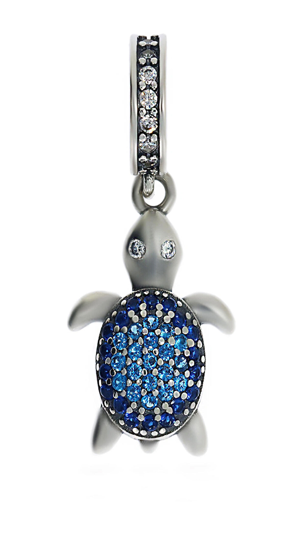 Kadın Mavi Taşlı Sallantılı Kaplumbağa Model Gümüş Charm