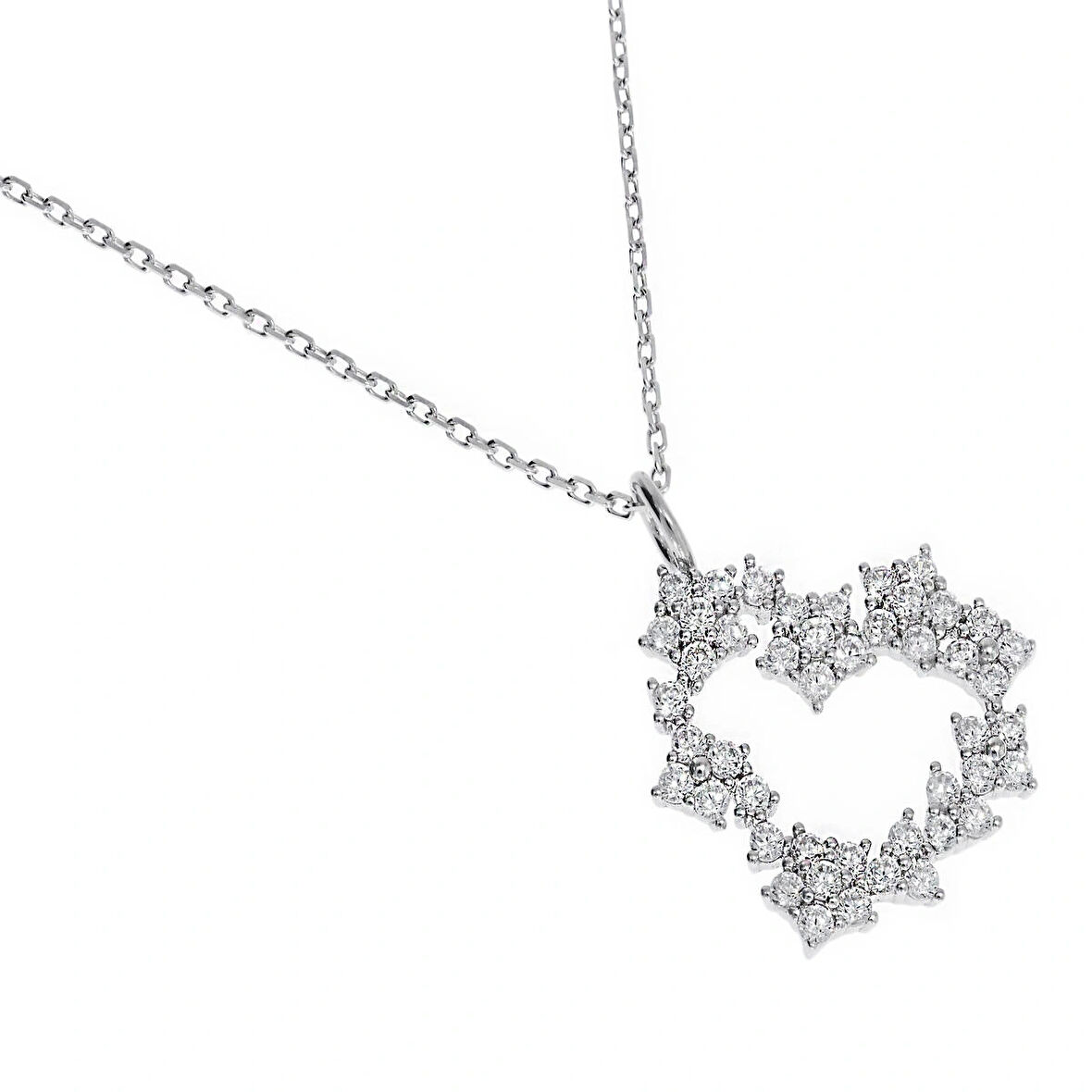 Kadın Çiçeklerden Kalp Model Gümüş Kolye