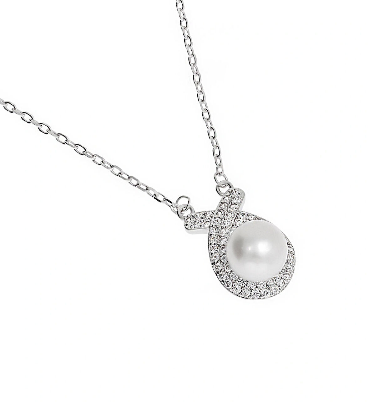 Kadın İnci Detay Taşlı Gümüş Kolye