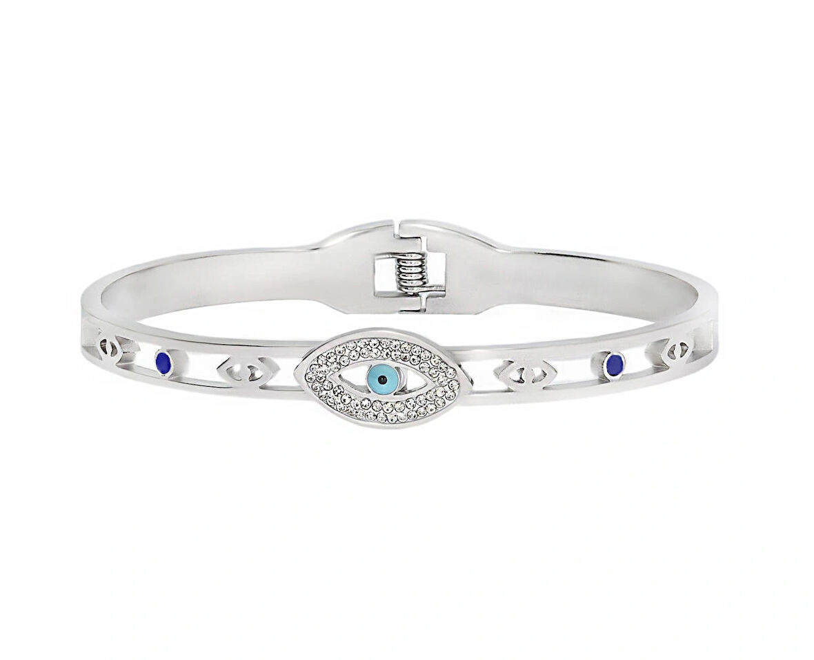 Kadın Göz Model Lacivert Taş Detay Taşlı Çelik Bilezik
