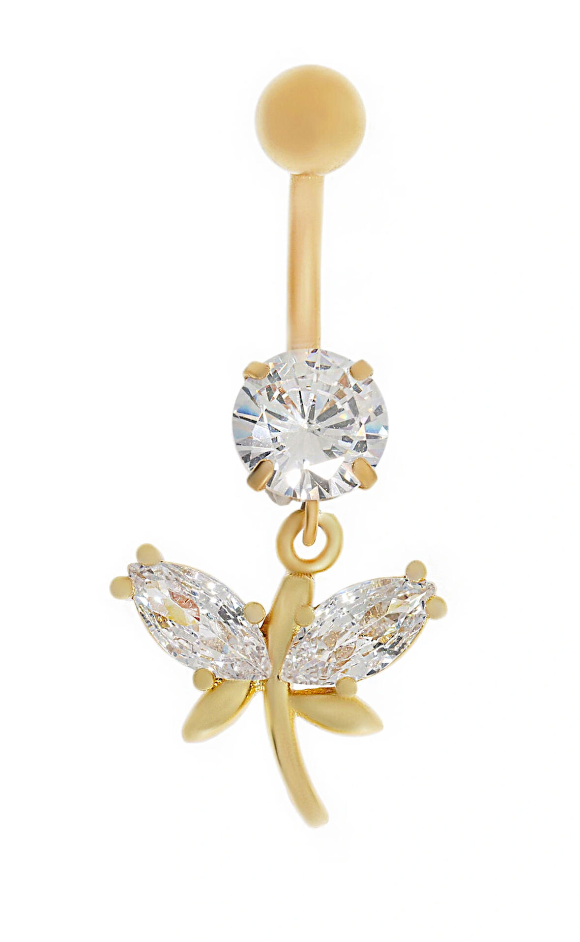 Kadın Yusufçuk Model Taş Detay Gold Renk Çelik Piercing