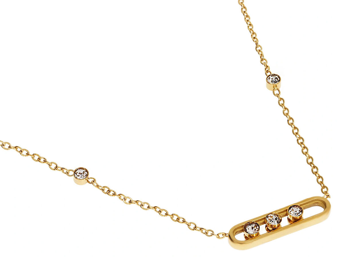 Kadın Hareketli Üç Taş Model Çelik Kolye