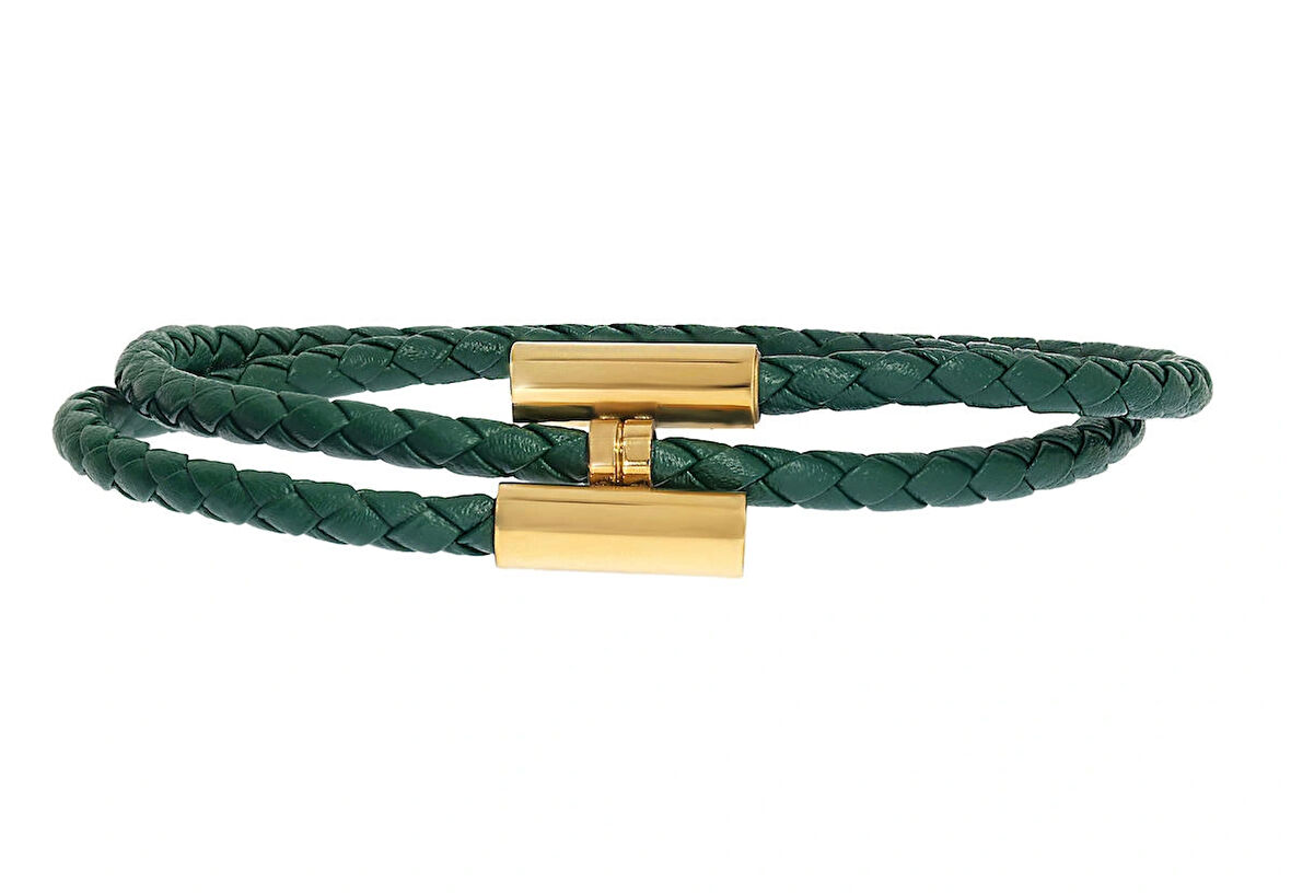 Unisex Yeşil Renk Sarmal Deri Bileklik