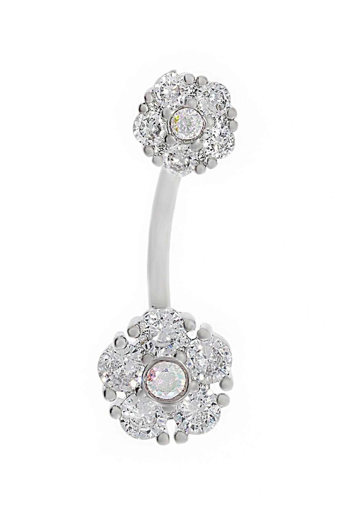 Kadın İkili Çiçek Model Taşlı Çelik Piercing