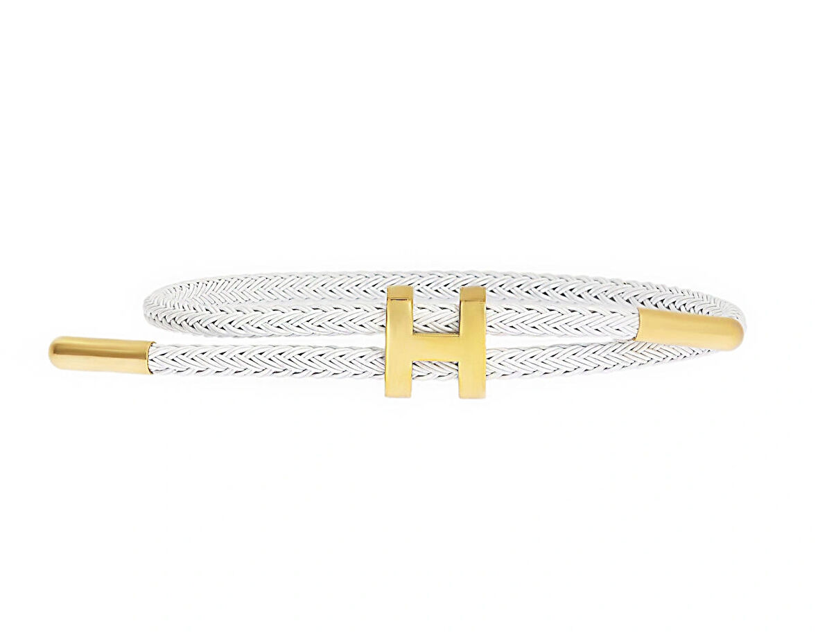 Unisex H Harf Model Beyaz Renk Gold Detay Ayarlanabilir Çelik Bileklik