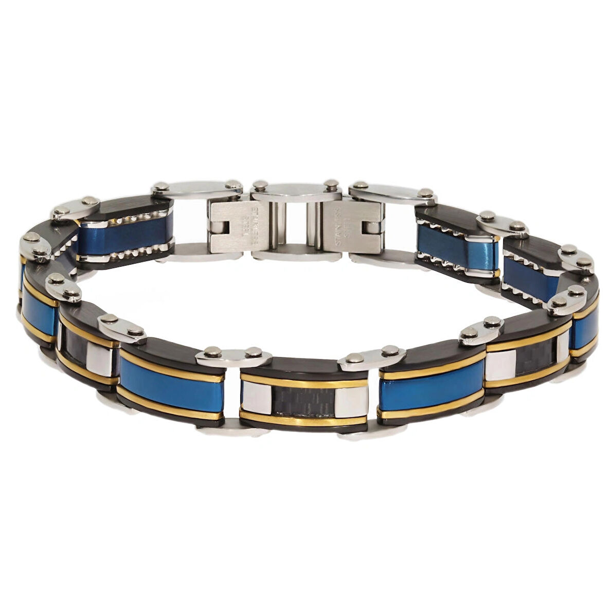 Erkek Lacivert ve Gold Renk Çift Taraflı Çelik Bileklik