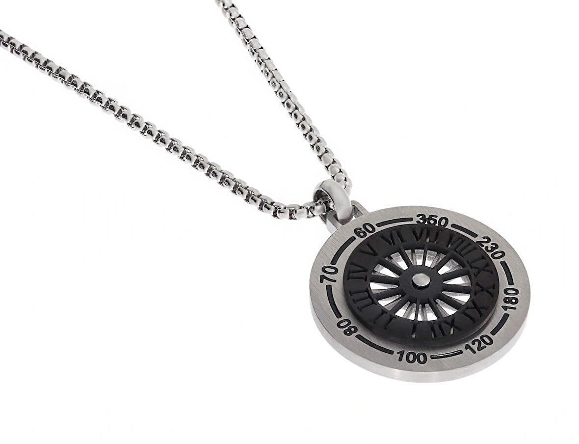 Erkek Roma Rakam Detay Çelik Kolye