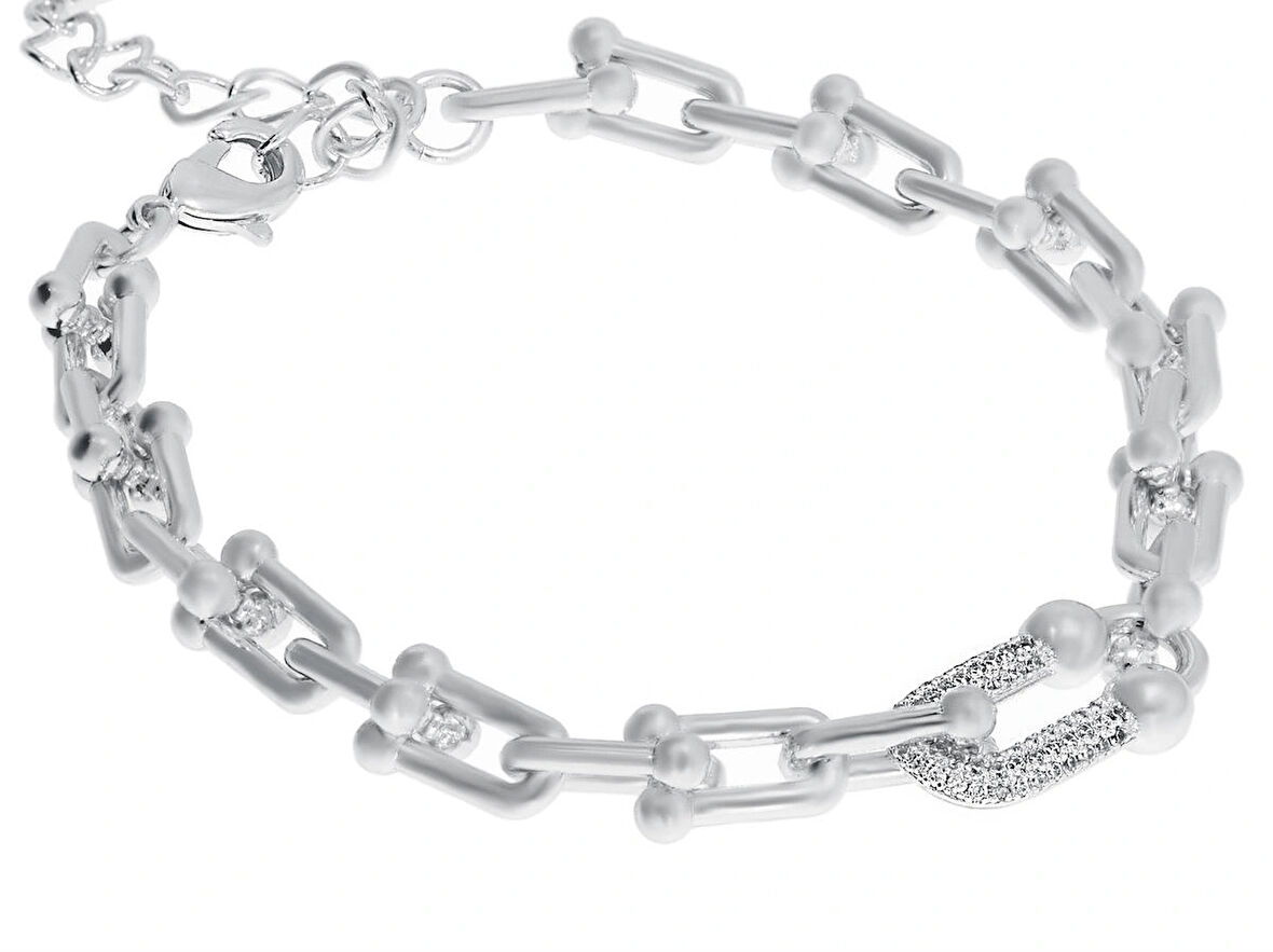 Kadın Taşlı Çelik Halka Detay Bileklik