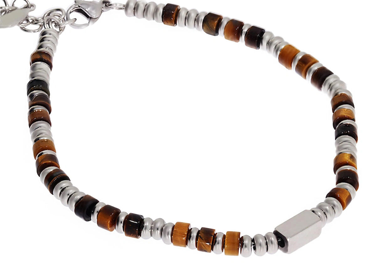 Erkek Kahverengi Renk Doğal Taş Çelik Detay Bileklik