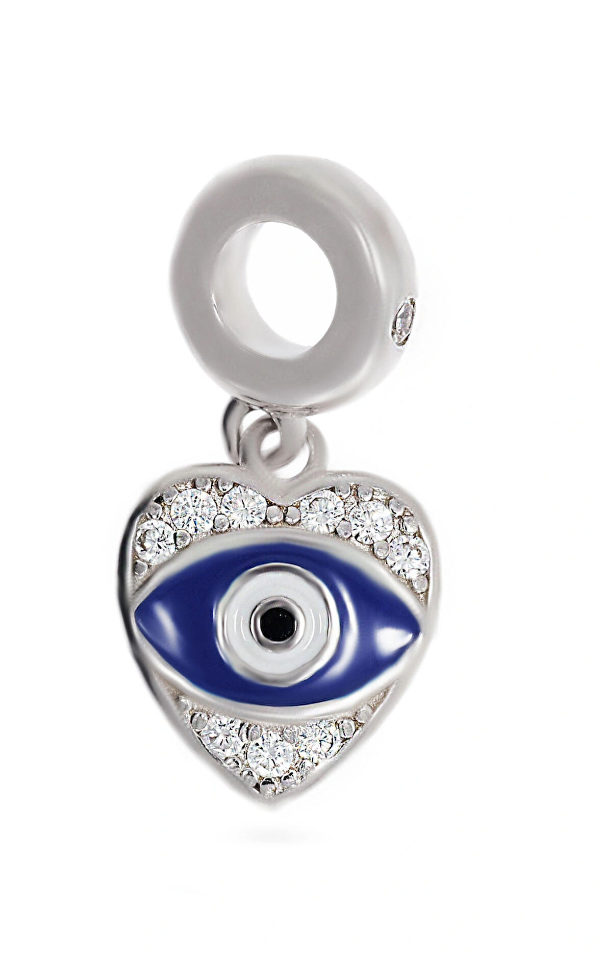 Kadın Kalp Model Nazar Boncuğu Göz Detay Gümüş Charm