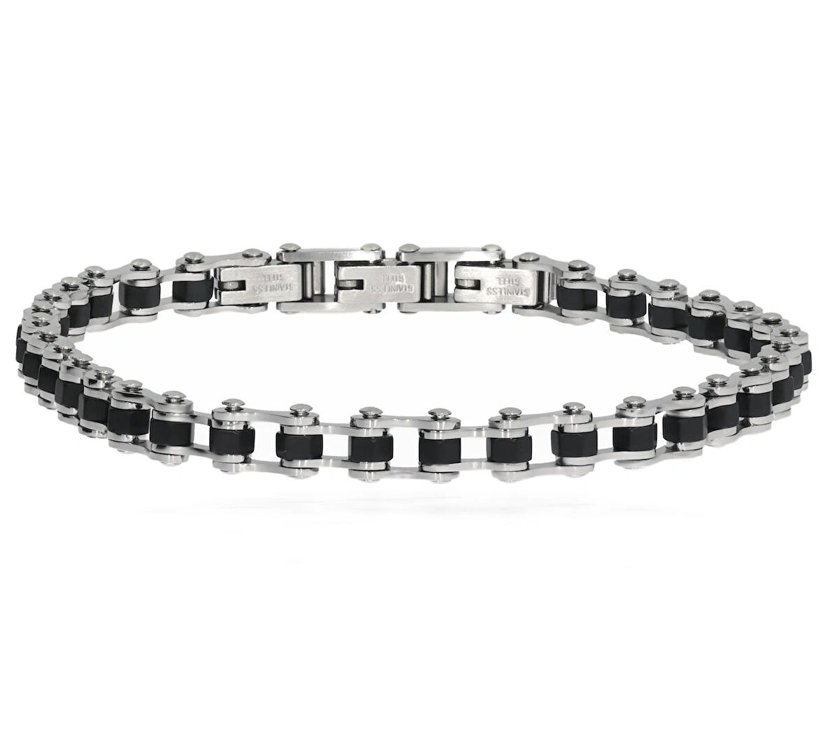 Erkek Siyah Renk Detay Zincir Model Çelik Bileklik